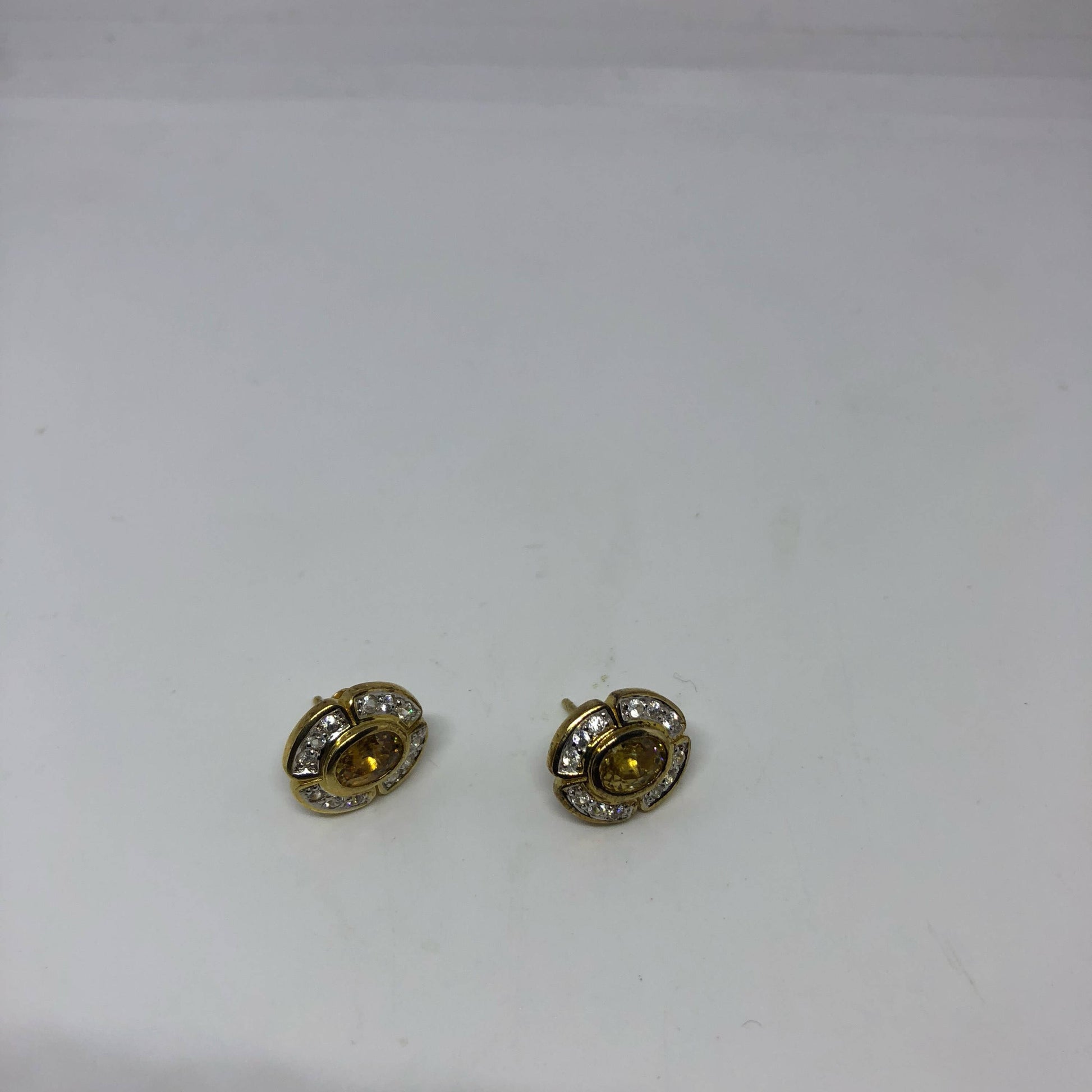 Vintage Citrine Earrings Golden 925 Sterling Silver Deco Studs Button