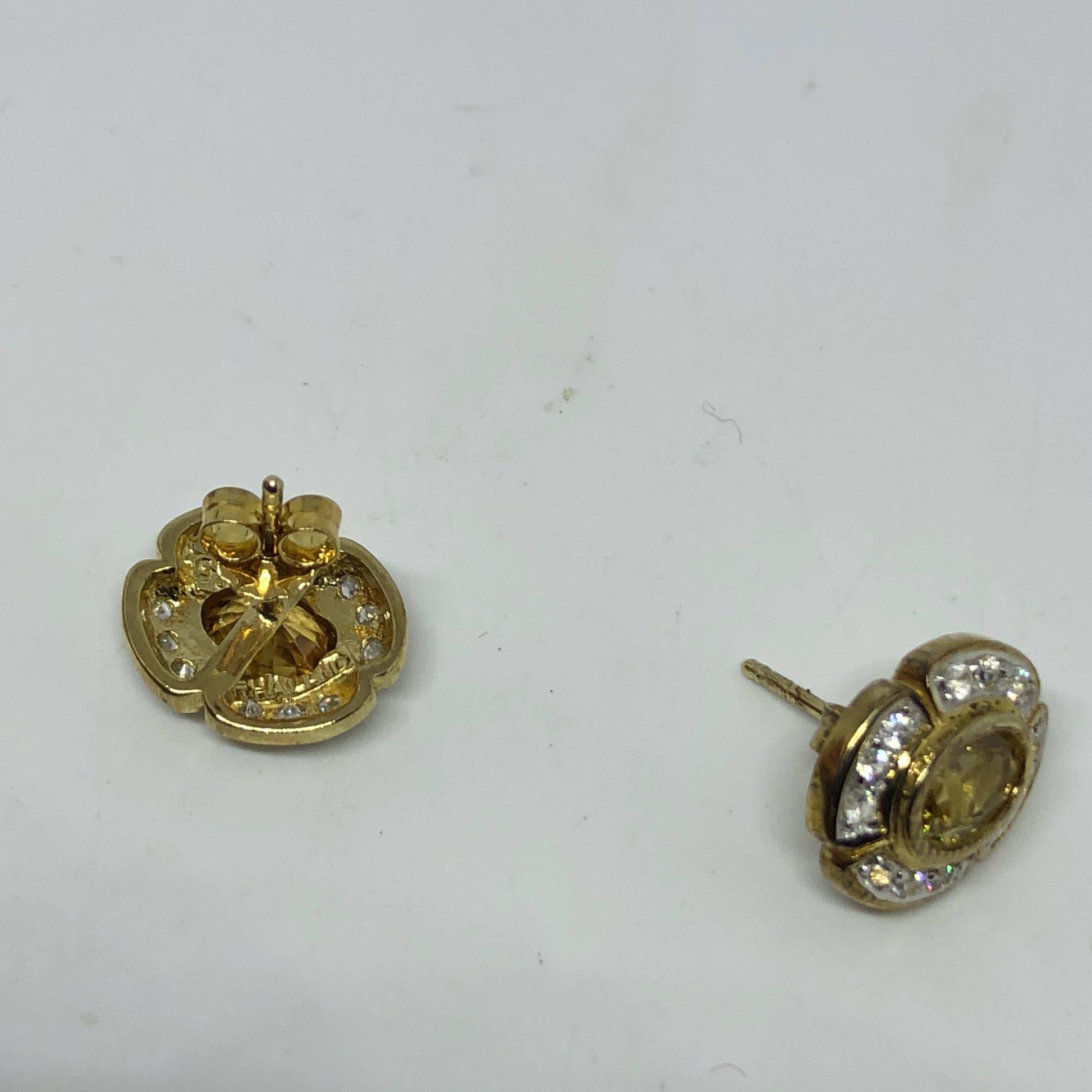 Vintage Citrine Earrings Golden 925 Sterling Silver Deco Studs Button