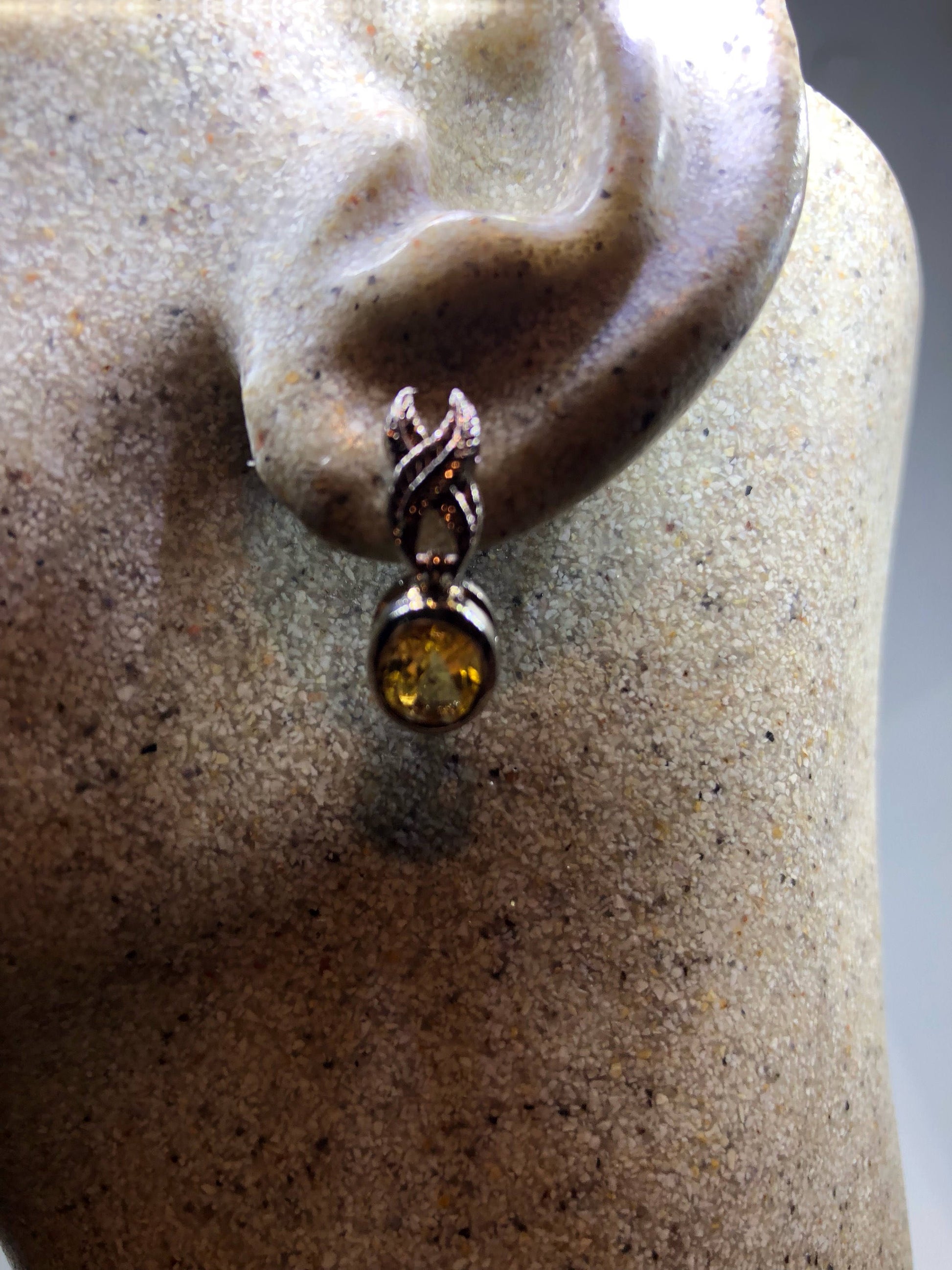 Vintage Genuine Citrine Gemstone 925 Sterling Silver Drop Earrings