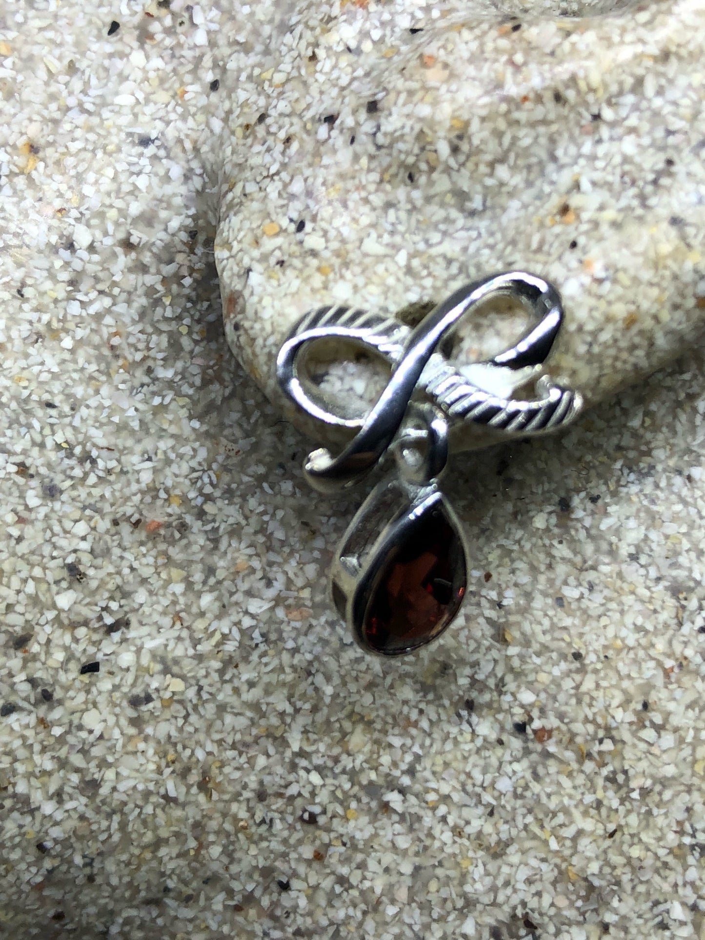 Vintage Bohemian Red Garnet Earrings 925 Sterling Silver Bow Dangle