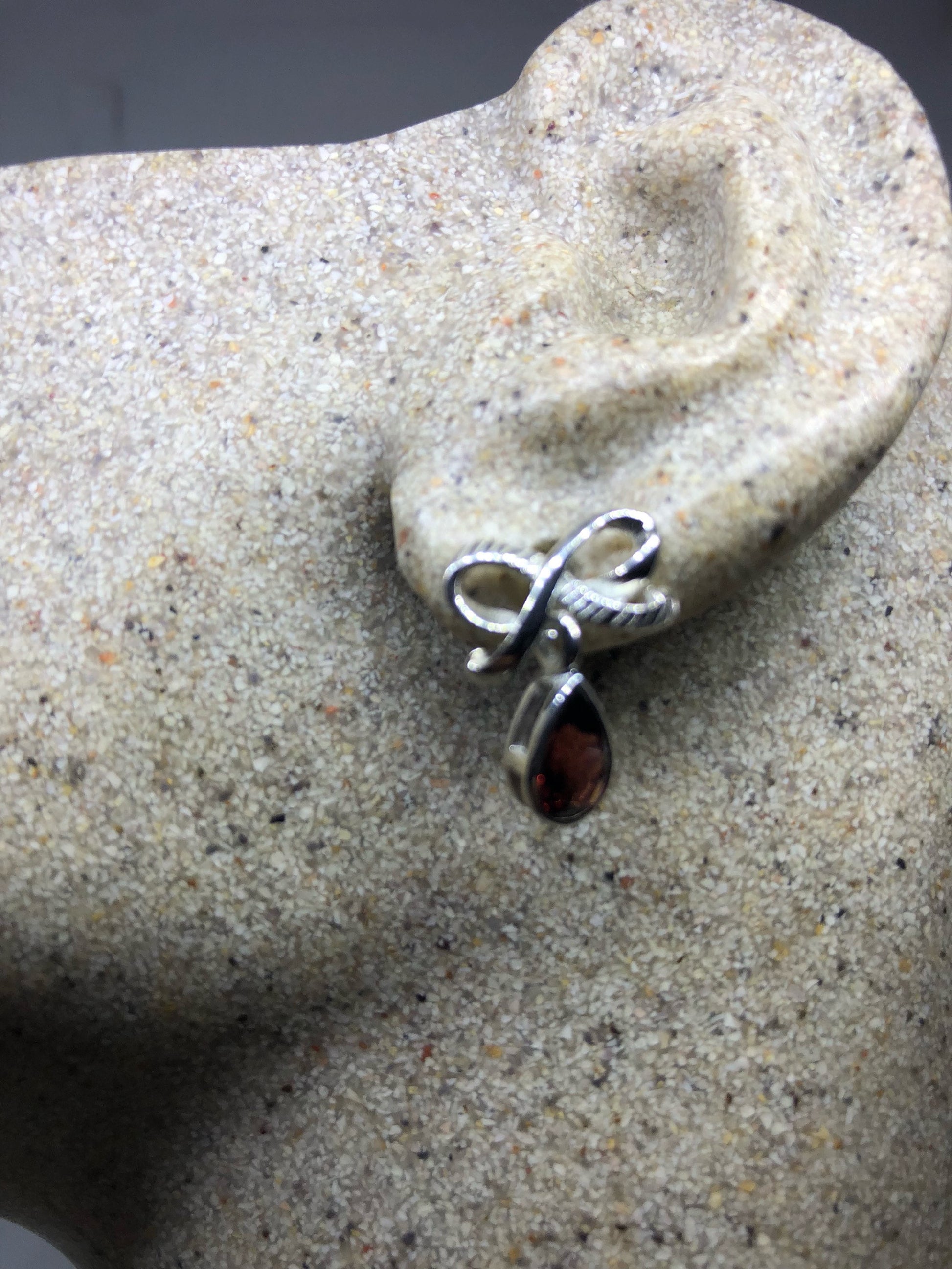 Vintage Bohemian Red Garnet Earrings 925 Sterling Silver Bow Dangle