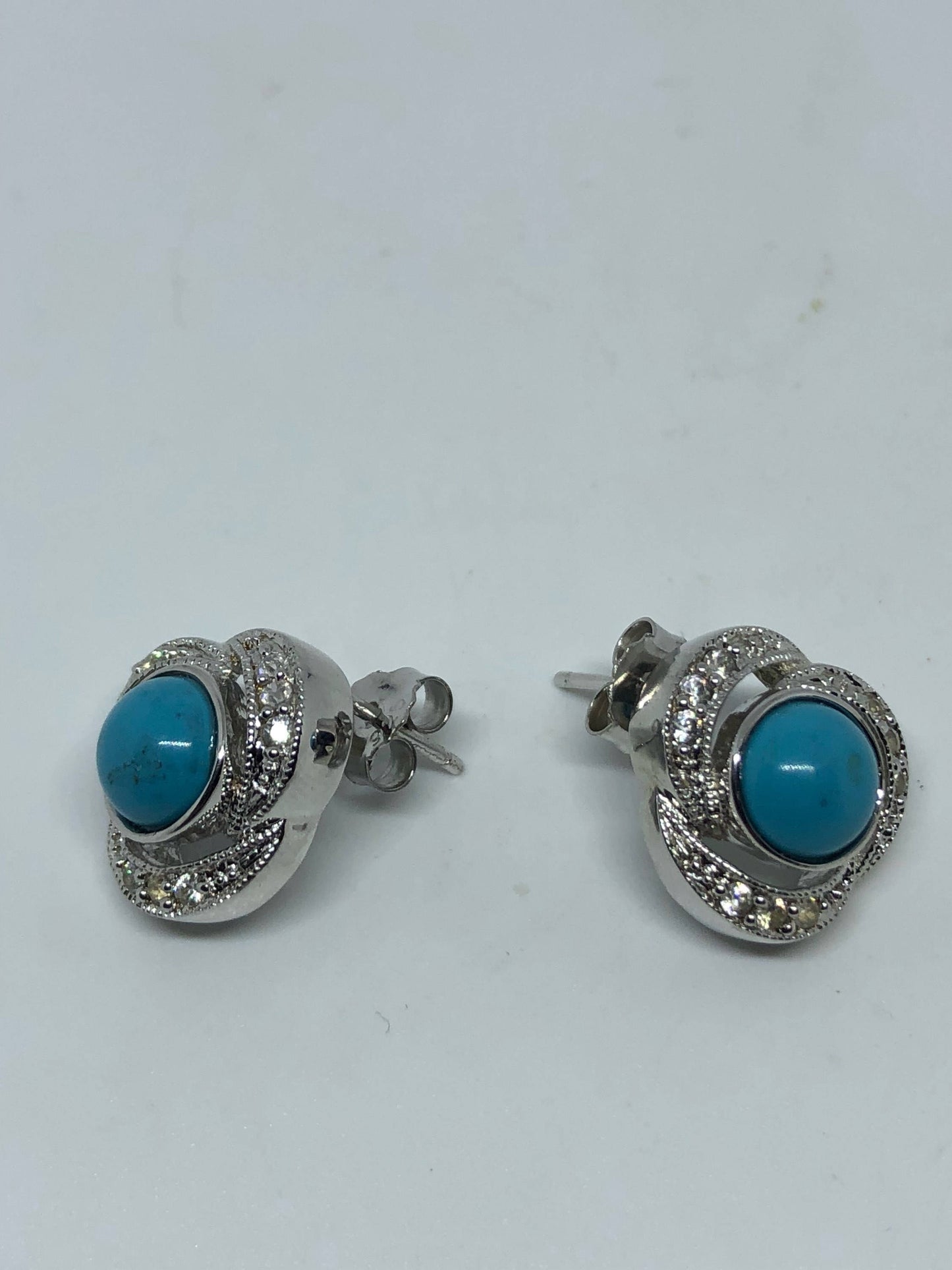 Vintage Handmade Sterling Silver genuine deep blue Persian turquoise earrings