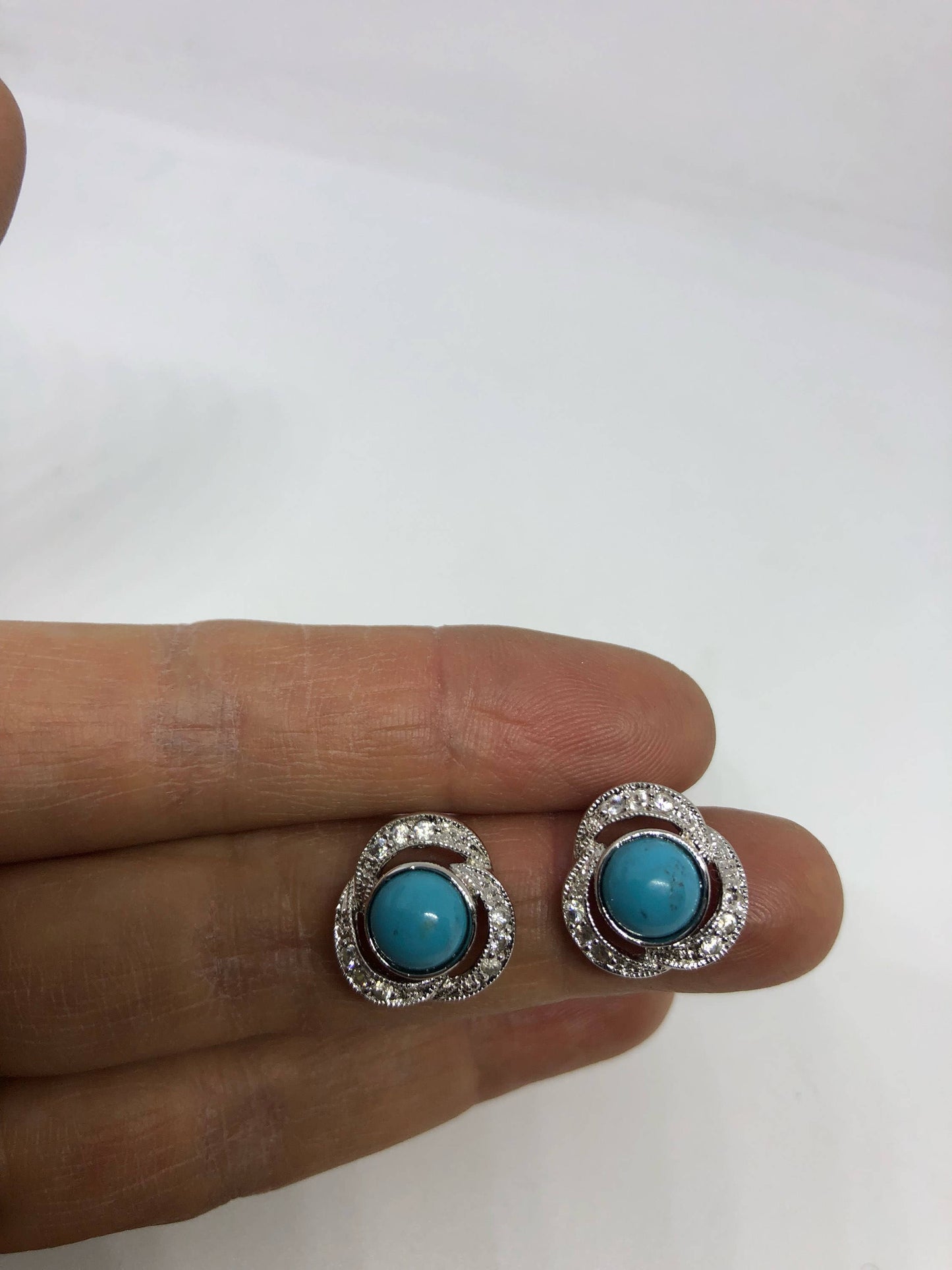 Vintage Handmade Sterling Silver genuine deep blue Persian turquoise earrings