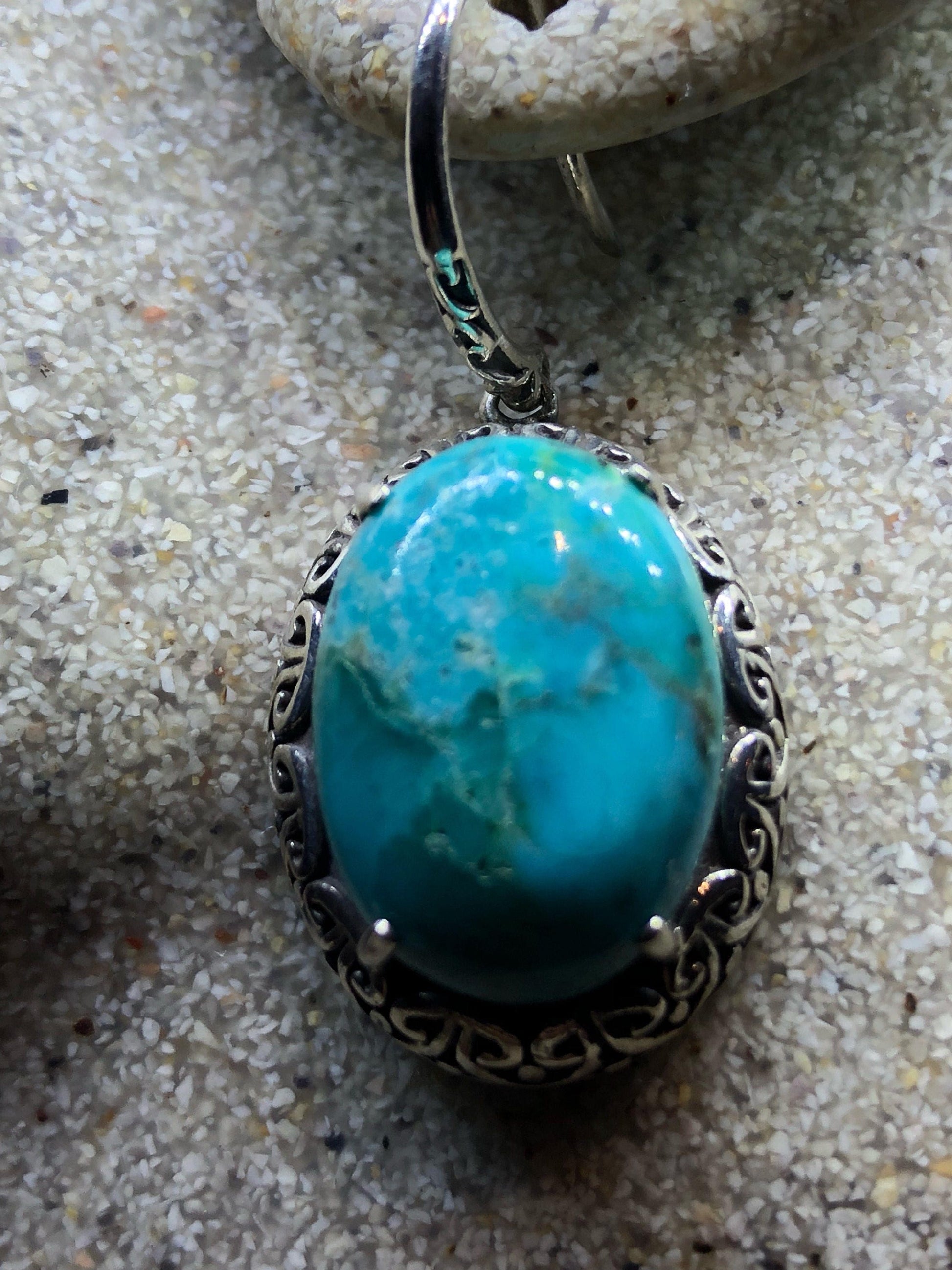 Vintage Handmade Sterling Silver genuine deep blue turquoise earrings