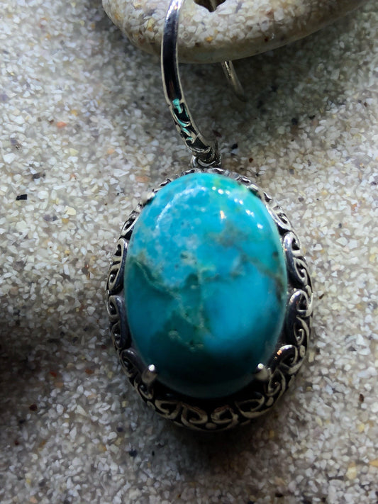 Vintage Handmade Sterling Silver genuine deep blue turquoise earrings