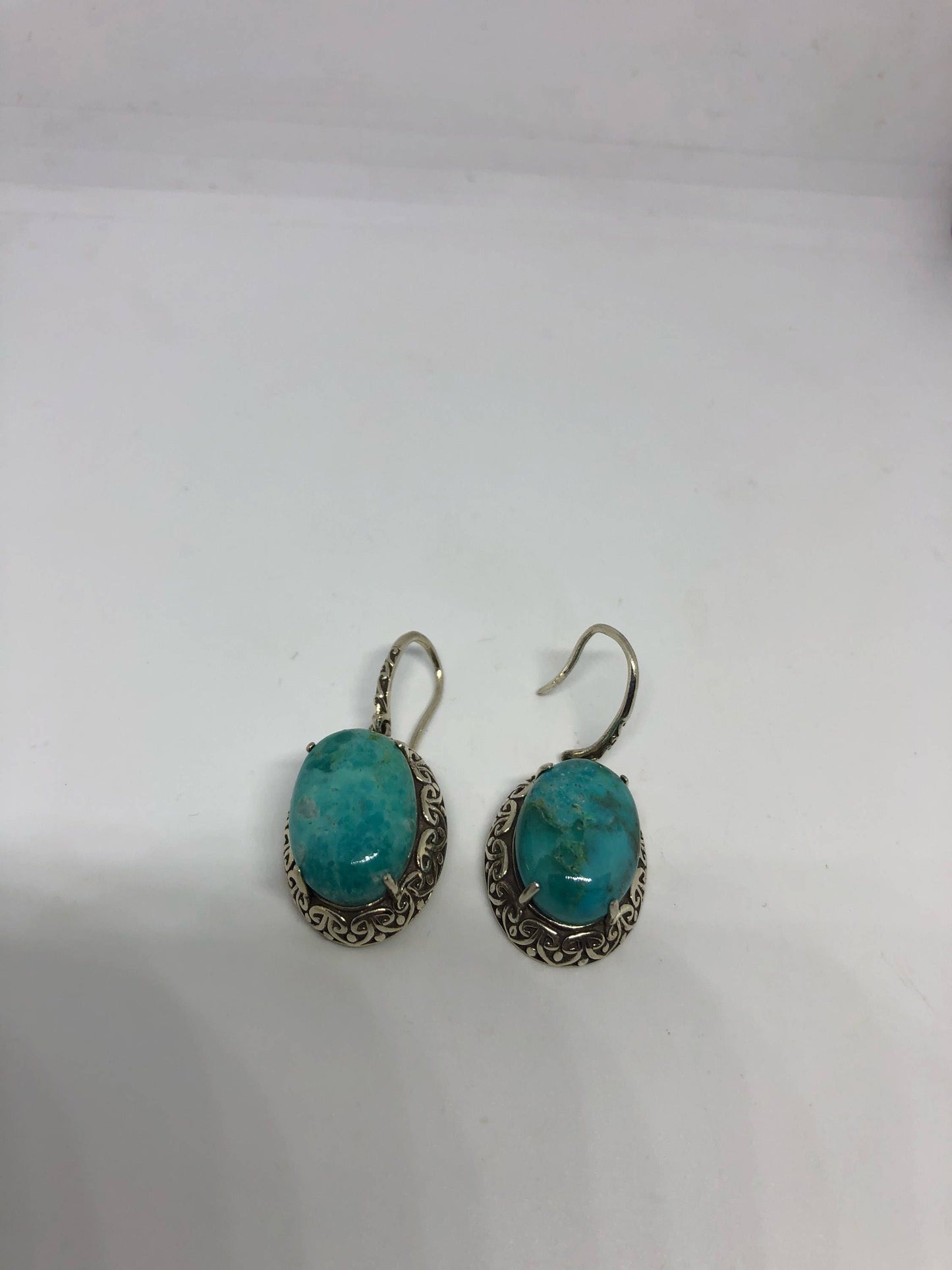 Vintage Handmade Sterling Silver genuine deep blue turquoise earrings