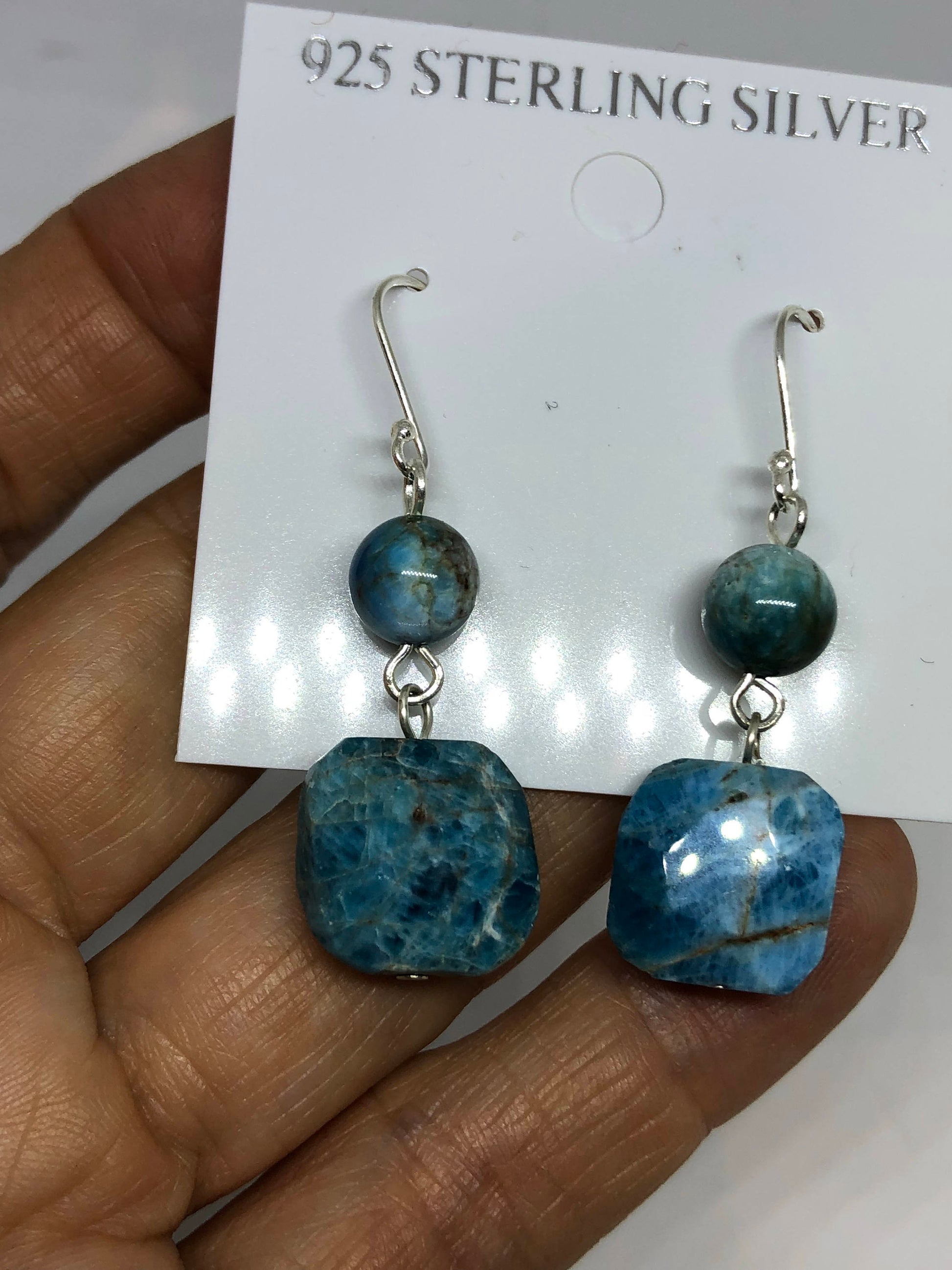 Turquoise Charm Gemstone Sterling Silver Dangle Earrings