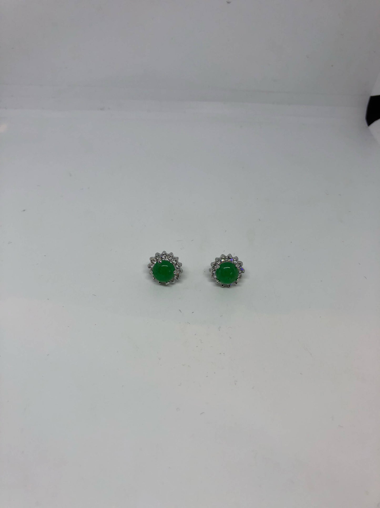 Vintage Green Jade Earrings Stud Button