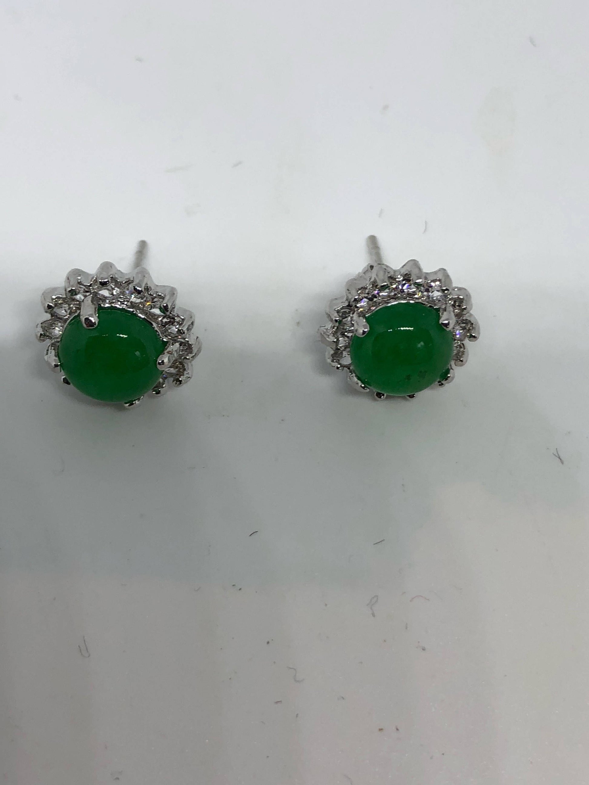 Vintage Green Jade Earrings Stud Button