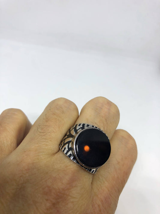 Vintage Onyx Mens Ring 925 Sterling Silver Gothic Genuine Black Onyx