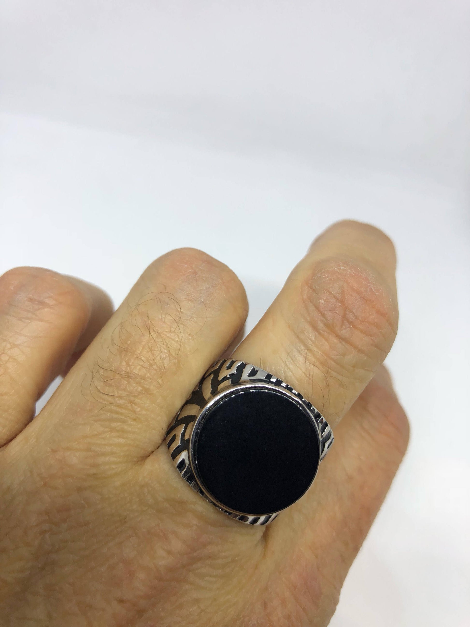 Vintage Onyx Mens Ring 925 Sterling Silver Gothic Genuine Black Onyx