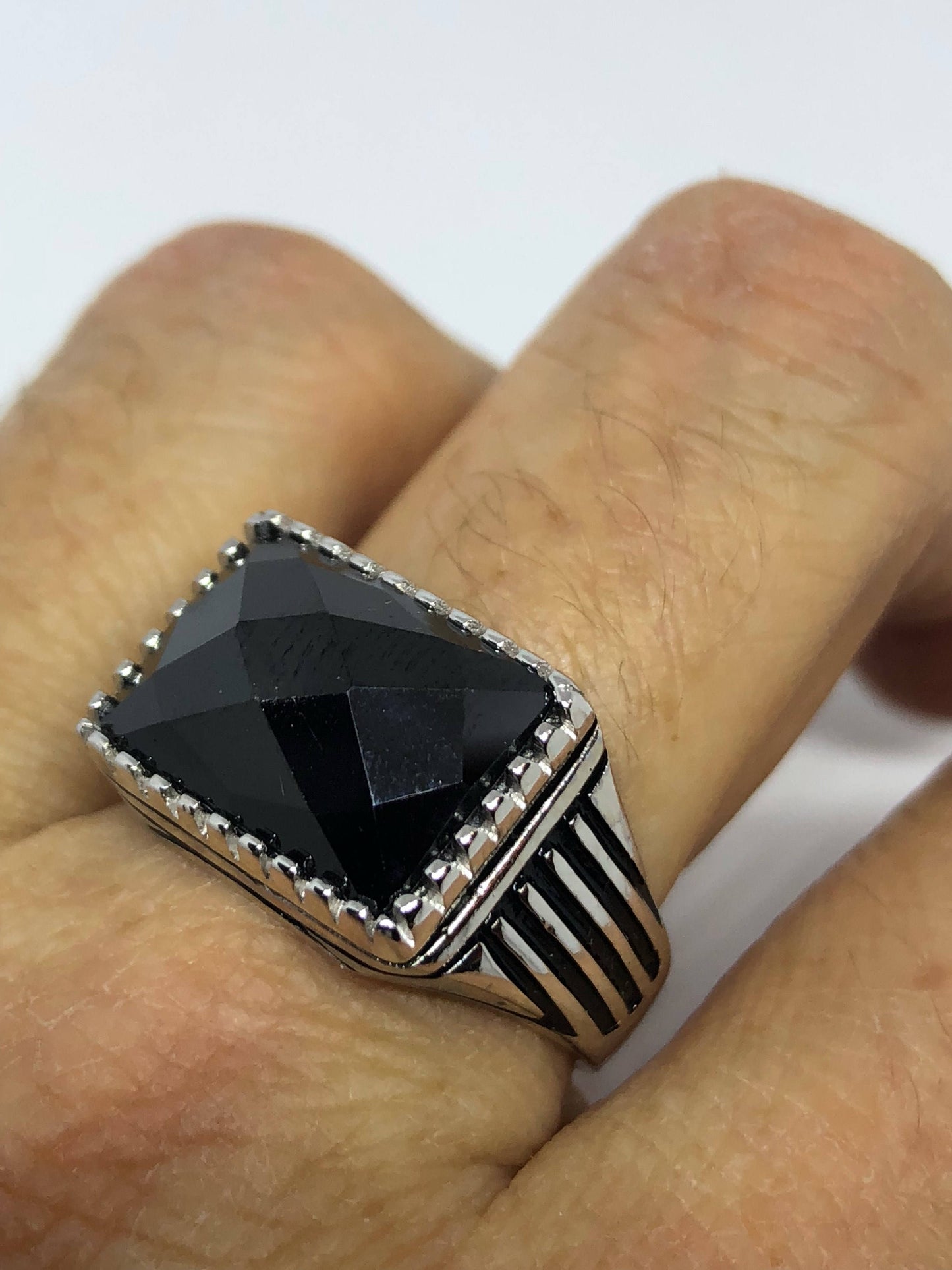 Vintage Onyx Mens Ring 925 Sterling Silver Gothic Genuine Black Onyx