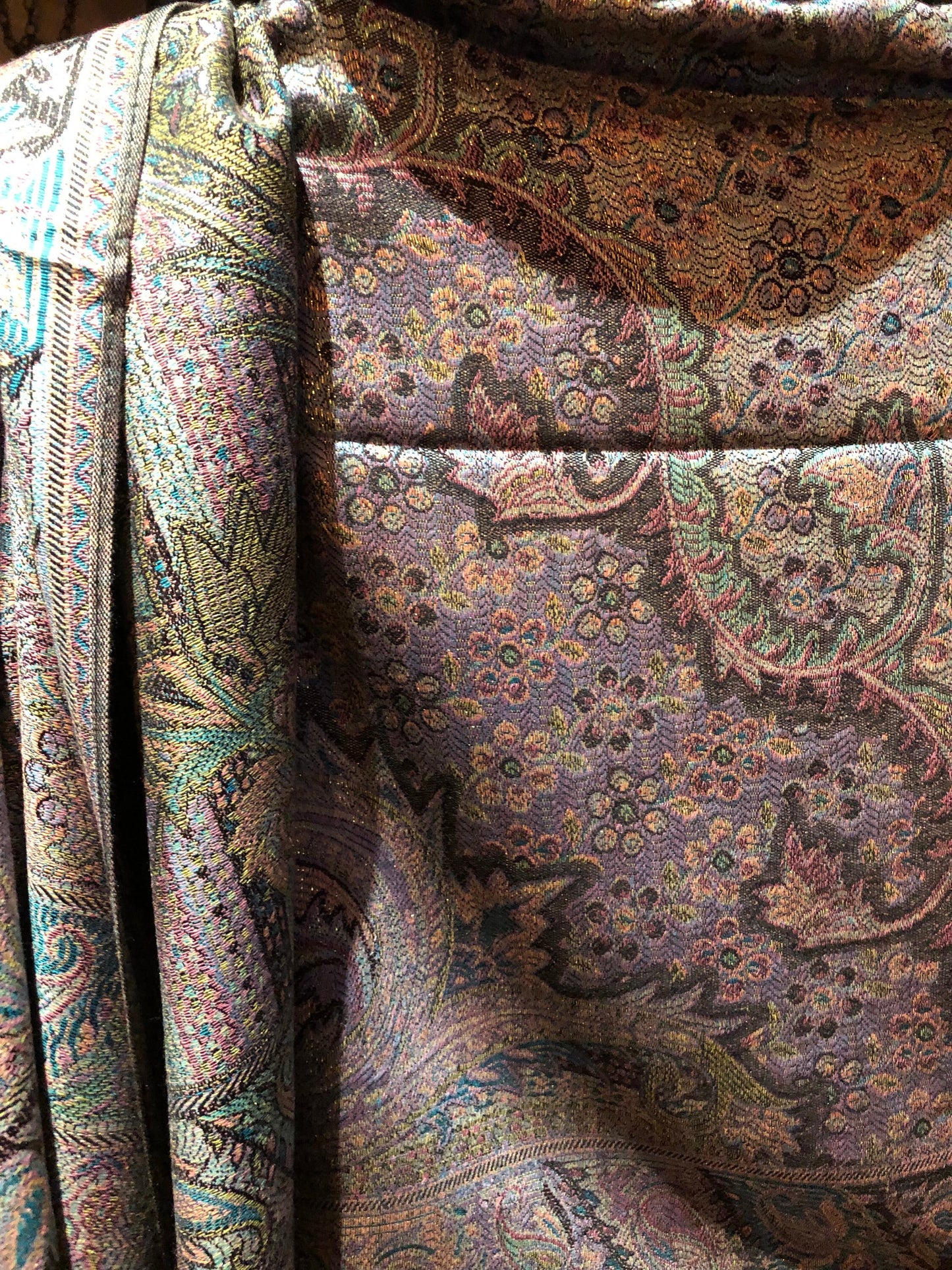 Vintage Pastel Golden Paisley Brocade Pashmina Scarf Wrap Shawl