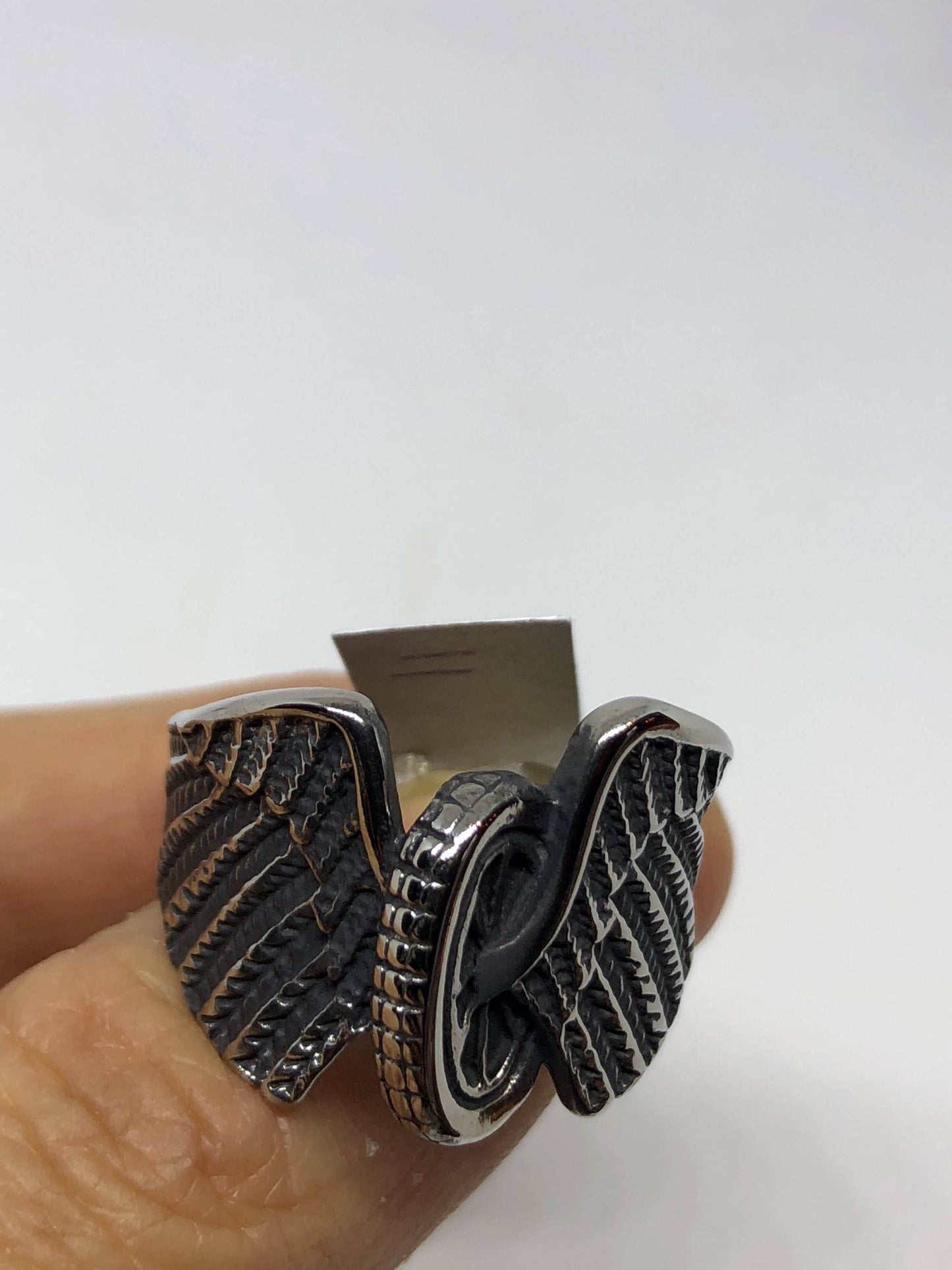 Vintage Gothic Stainless Steel winged Biker Tire Mens Ring