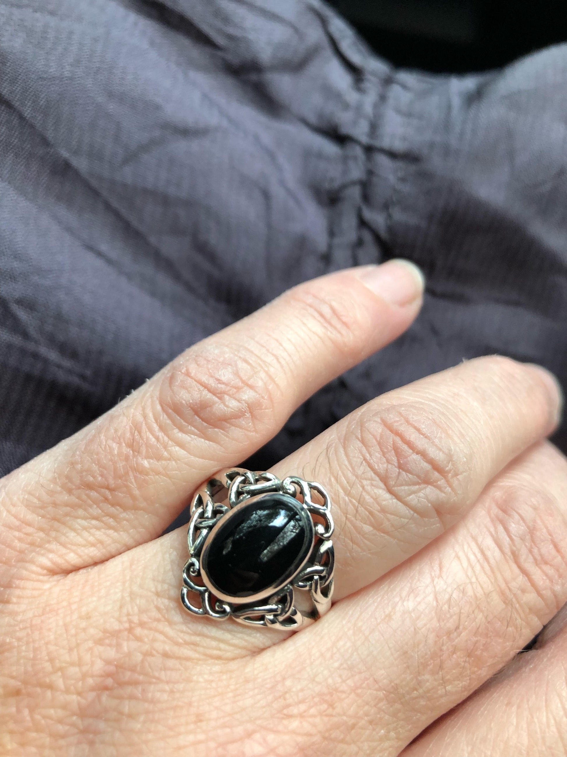 Vintage Celtic Genuine Black Onyx 925 Sterling Silver Ring