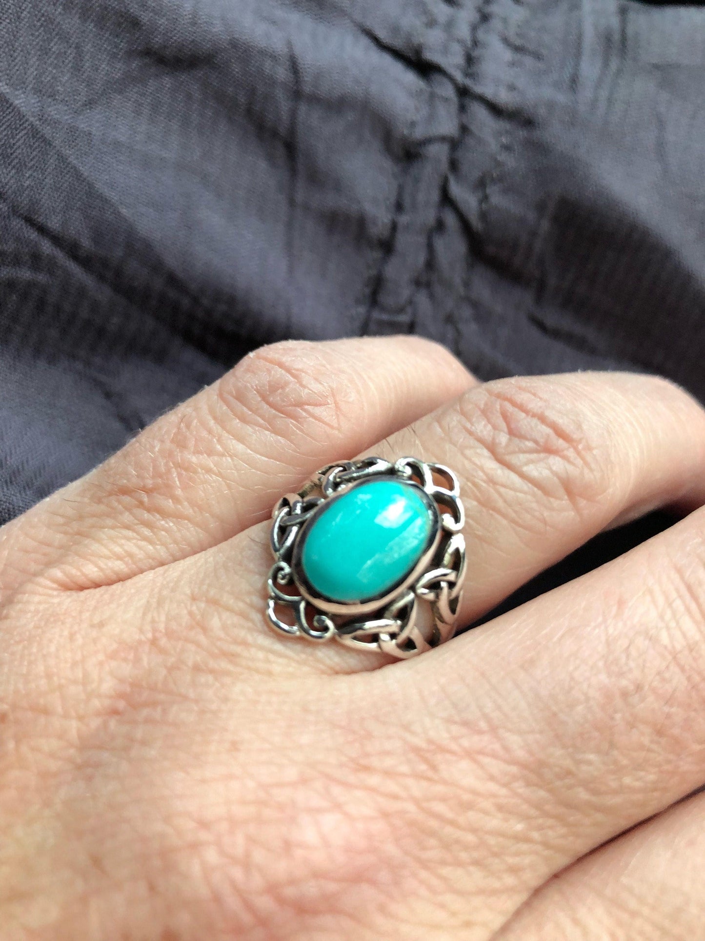 Vintage Turquoise Gemstone 925 Sterling Silver Celtic Ring