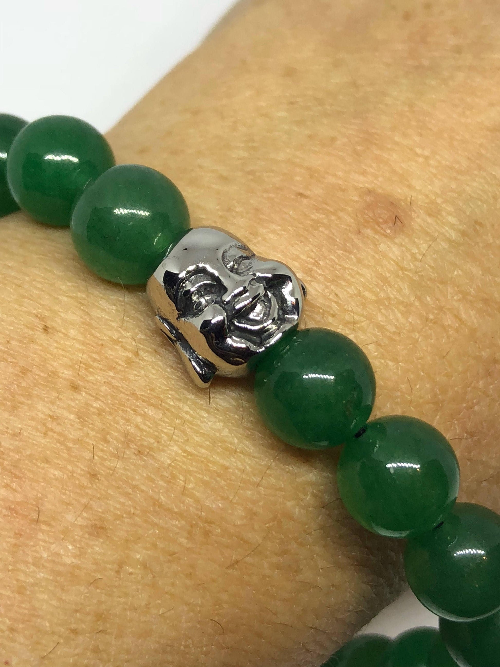 Vintage Style Unisex Mens Green Jade Stretch buddha Bracelet