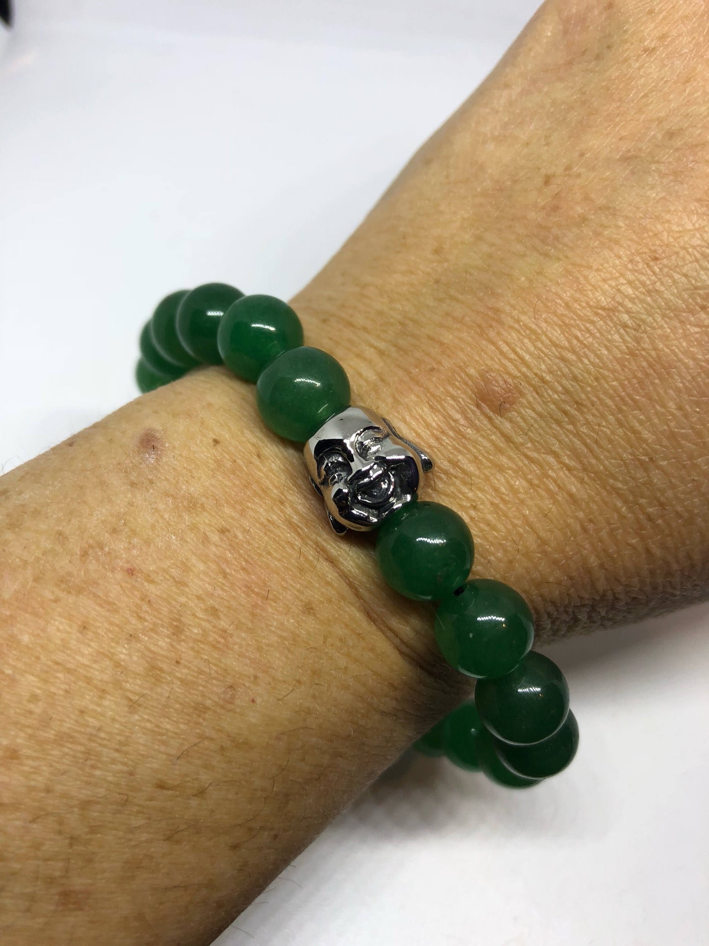 Vintage Style Unisex Mens Green Jade Stretch buddha Bracelet