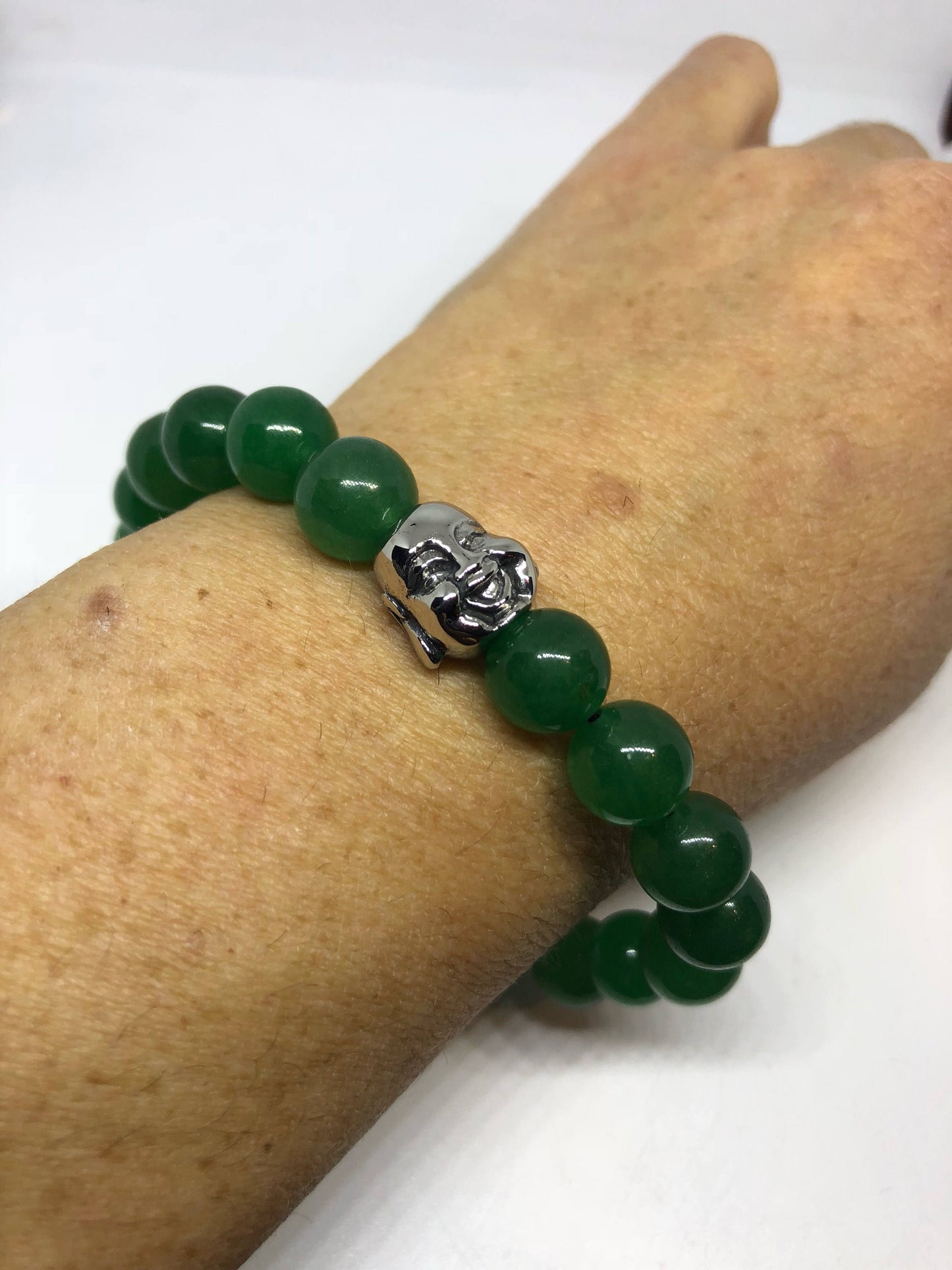 Vintage Style Unisex Mens Green Jade Stretch buddha Bracelet