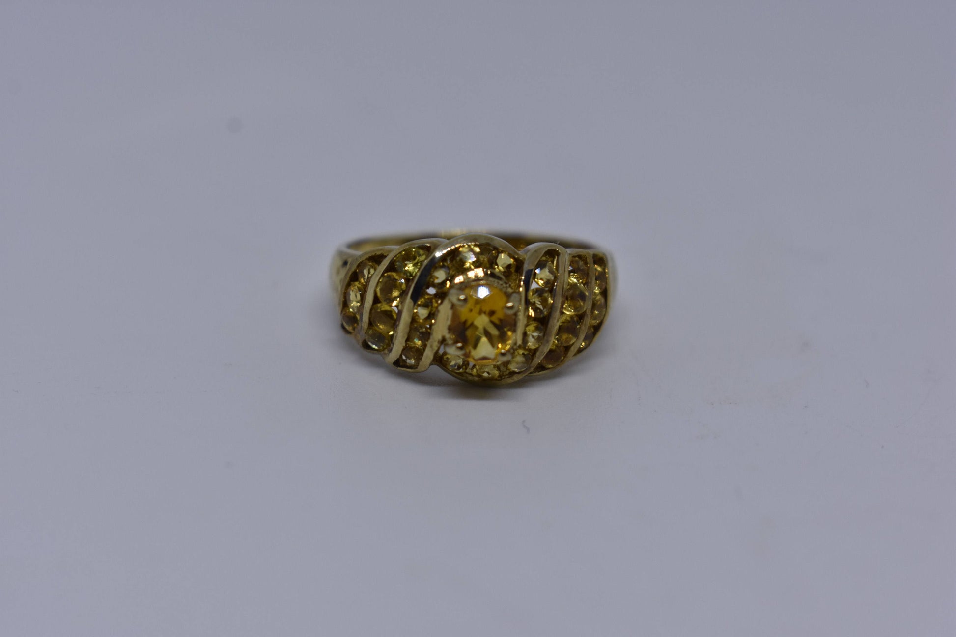 Vintage Golden Citrine Ring Deco 925 Sterling Silver