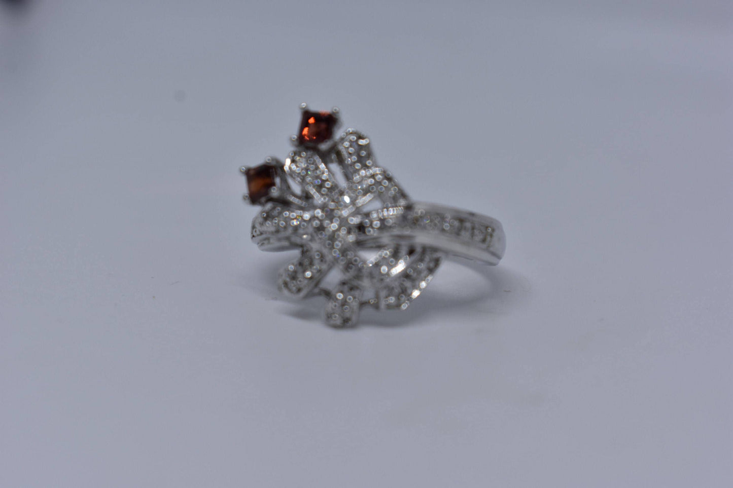 Vintage Bohemian Garnet White Sapphire 925 Sterling Silver Ring