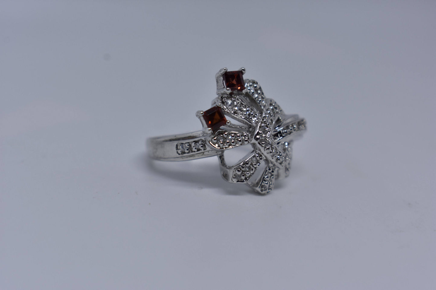 Vintage Bohemian Garnet White Sapphire 925 Sterling Silver Ring