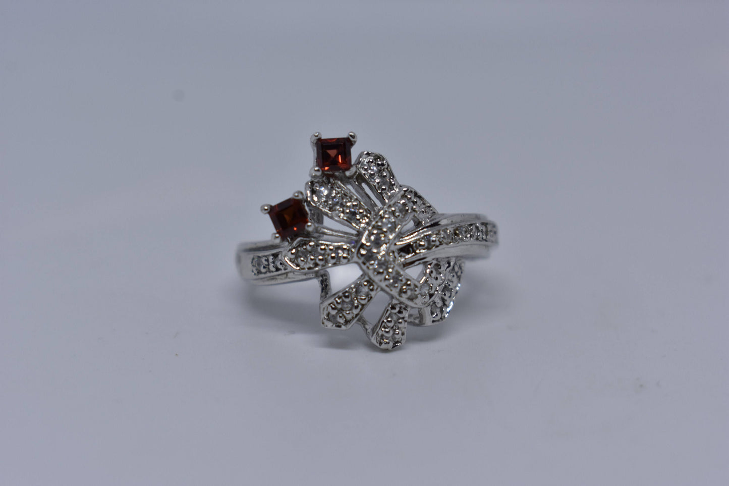 Vintage Bohemian Garnet White Sapphire 925 Sterling Silver Ring