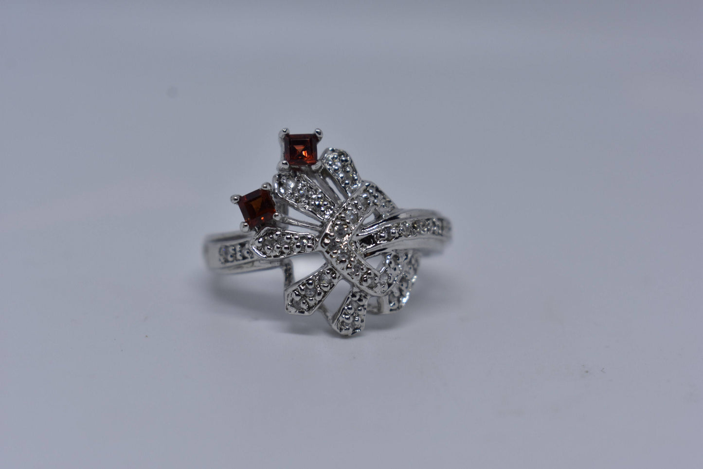 Vintage Bohemian Garnet White Sapphire 925 Sterling Silver Ring