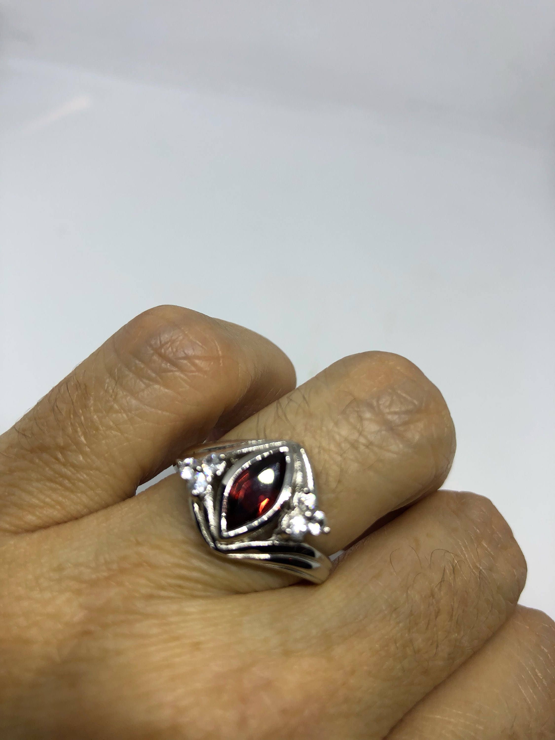 Vintage Bohemian Garnet White Sapphire 925 Sterling Silver shops Ring