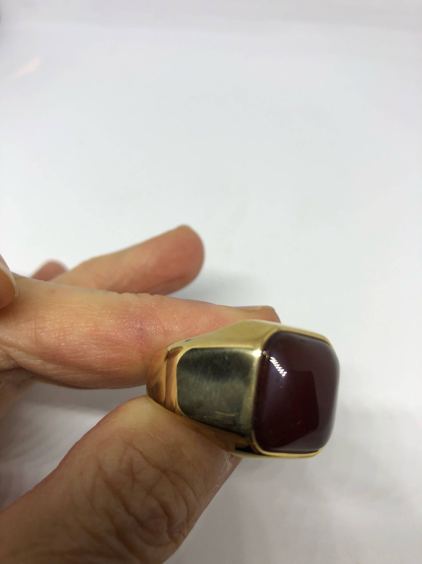 Vintage Gold Finished Genuine Red Carnelian Mens Ring