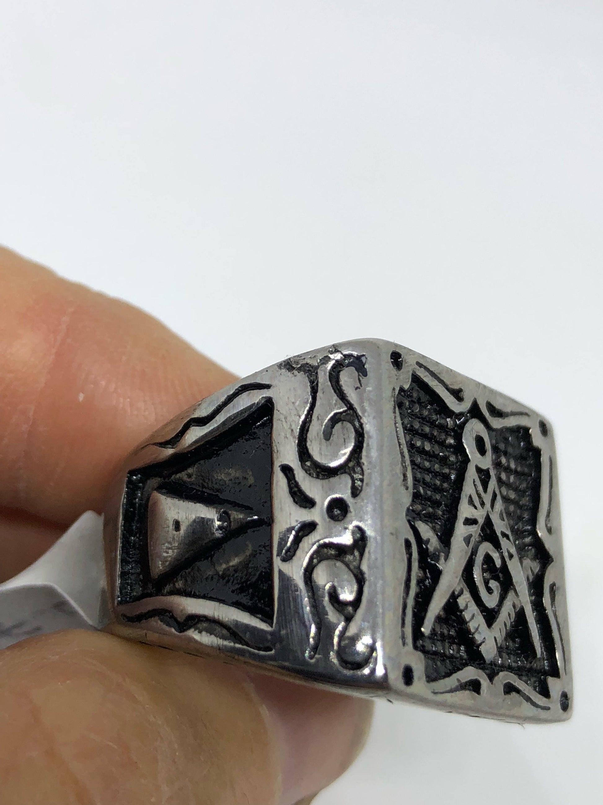 Vintage Gothic Silver Stainless Steel Free Mason G Mens Ring