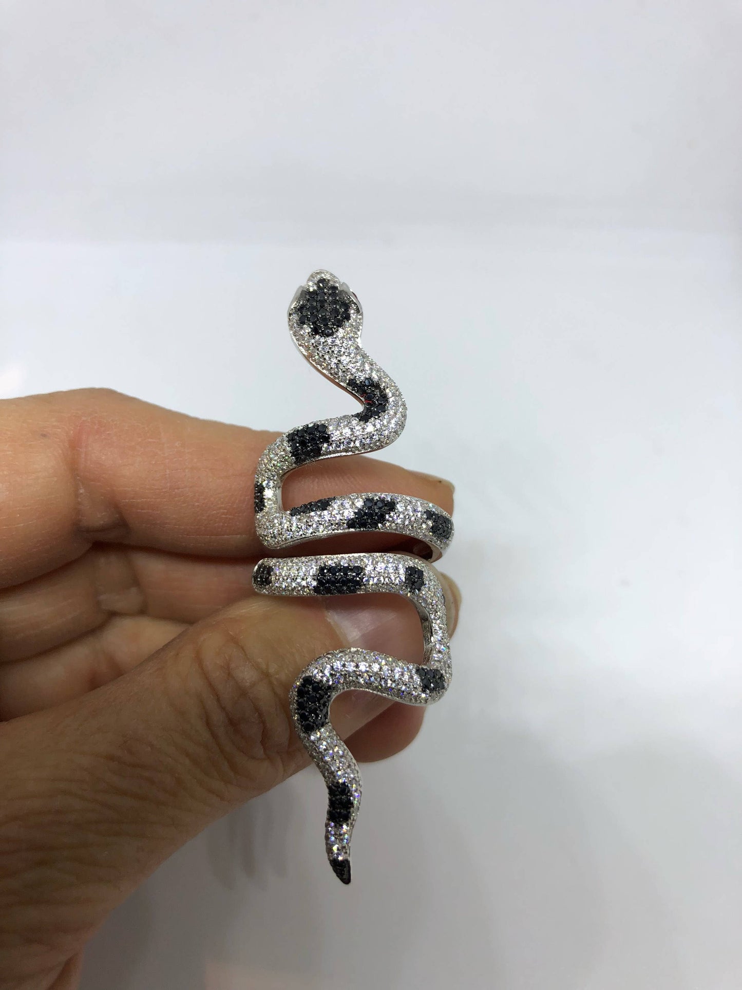 Vintage Sterling Silver Adjustable Crystal Snake Ring