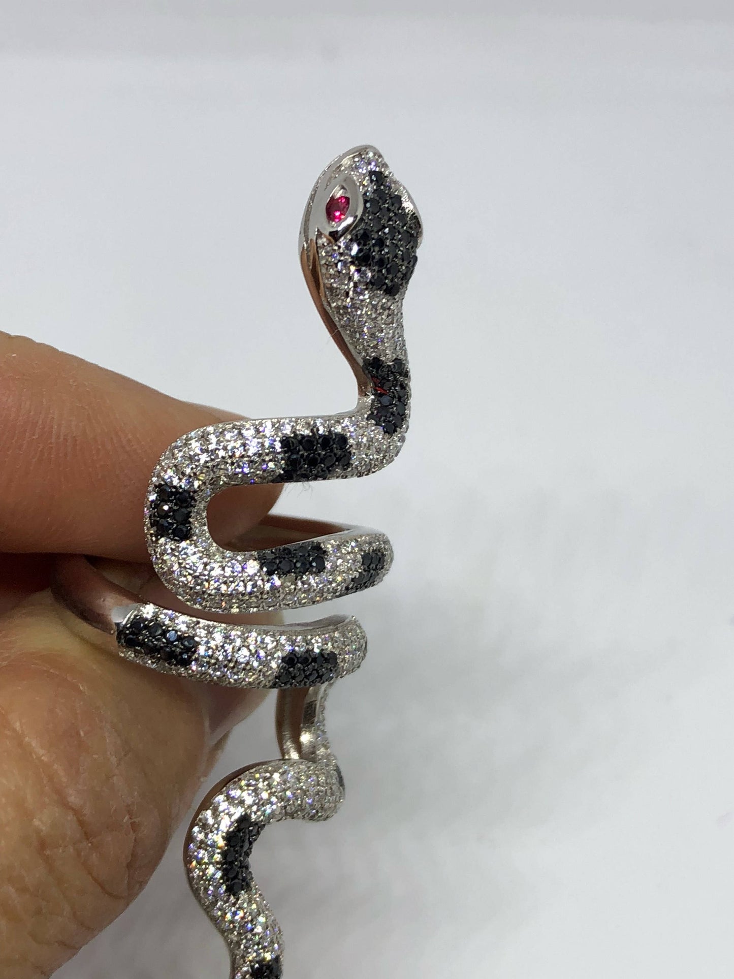 Vintage Sterling Silver Adjustable Crystal Snake Ring