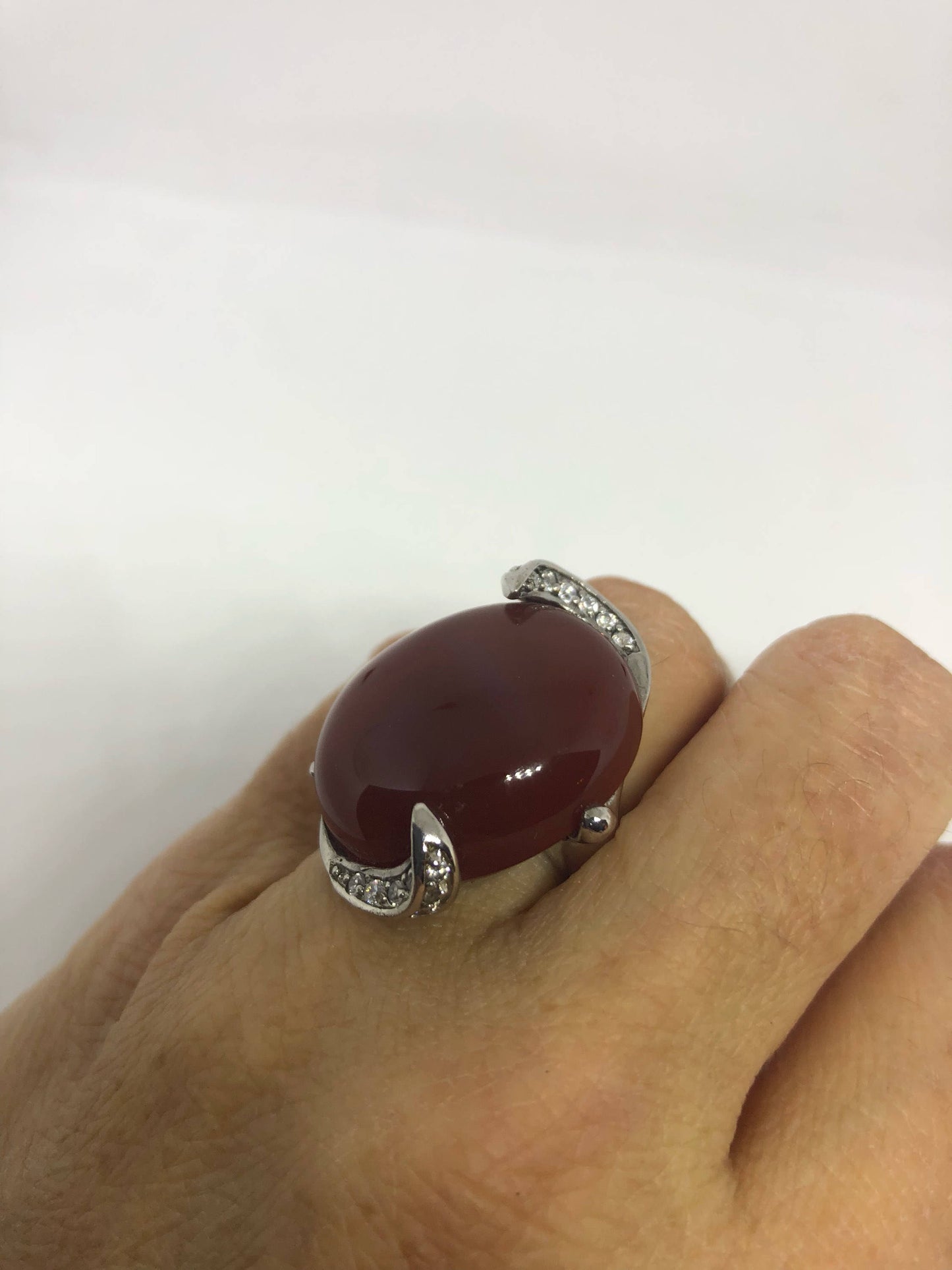 Vintage Genuine Red Carnelian 925 Sterling Silver Ring