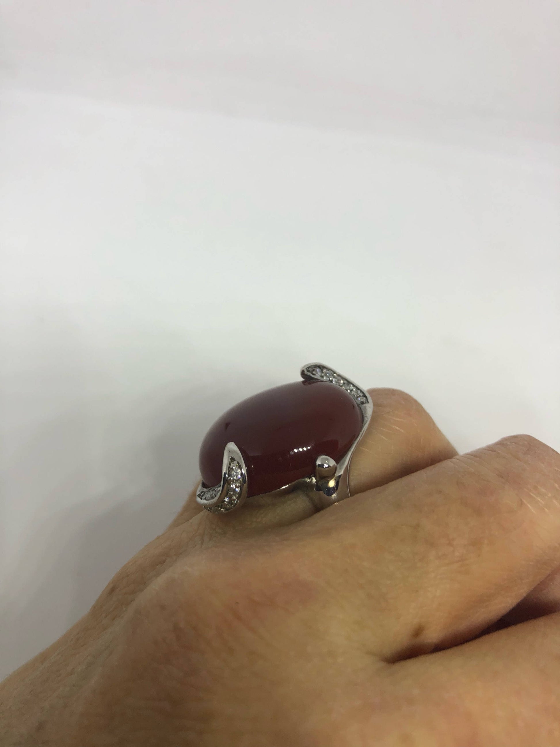 Vintage Genuine Red Carnelian 925 Sterling Silver Ring