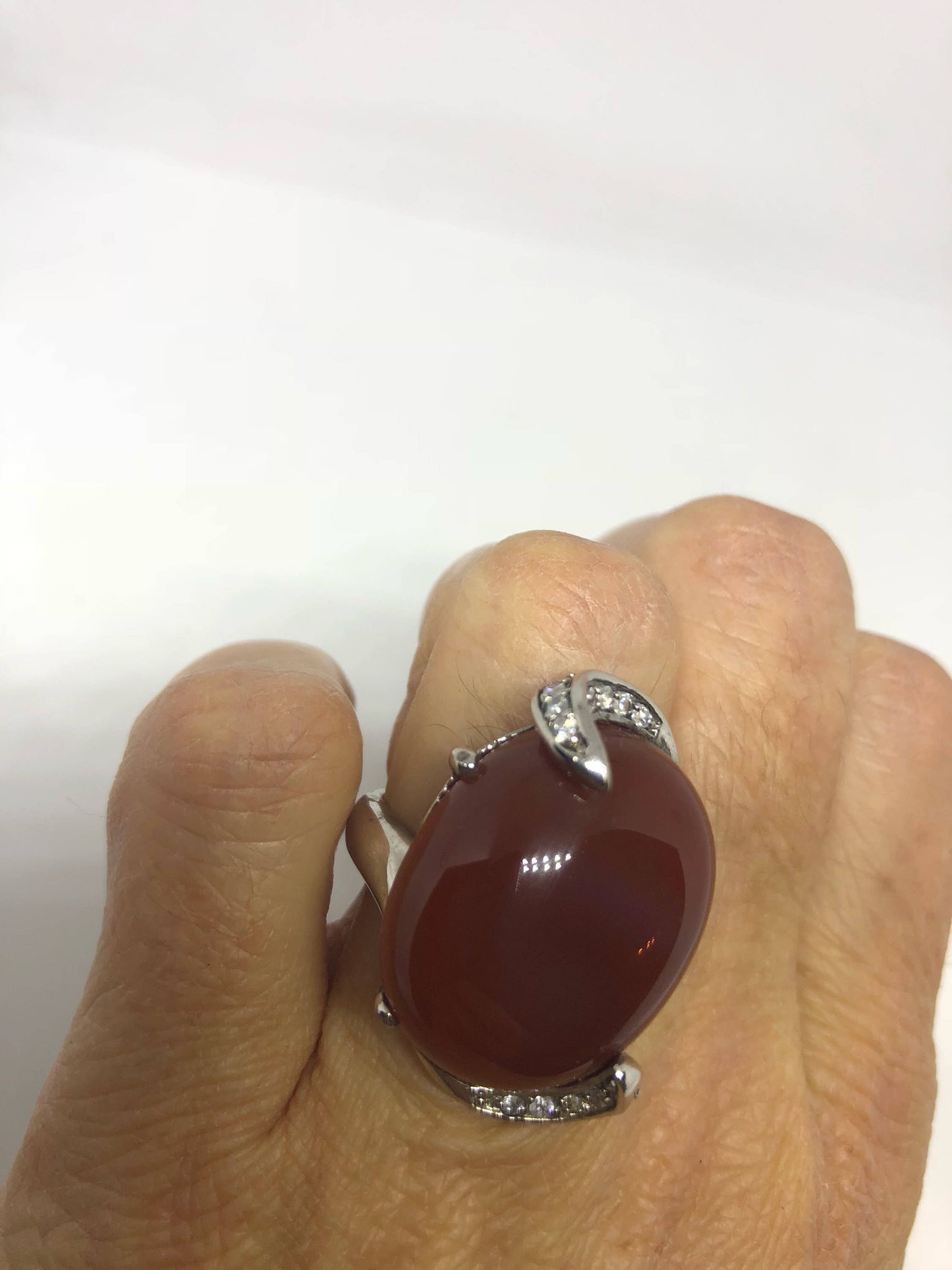 Vintage Genuine Red Carnelian 925 Sterling Silver Ring