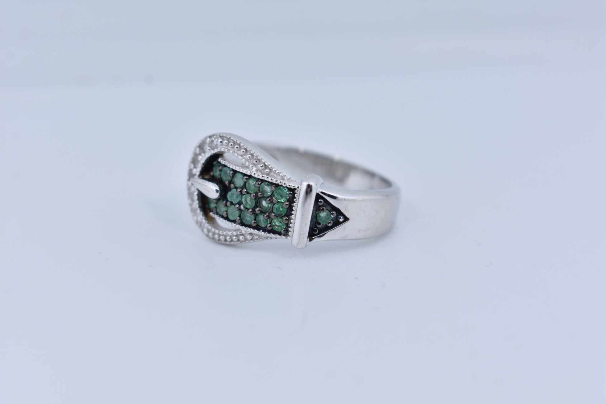 Vintage Handmade Genuine Green Tsavorite Setting 925 Sterling Silver Gothic Band Ring