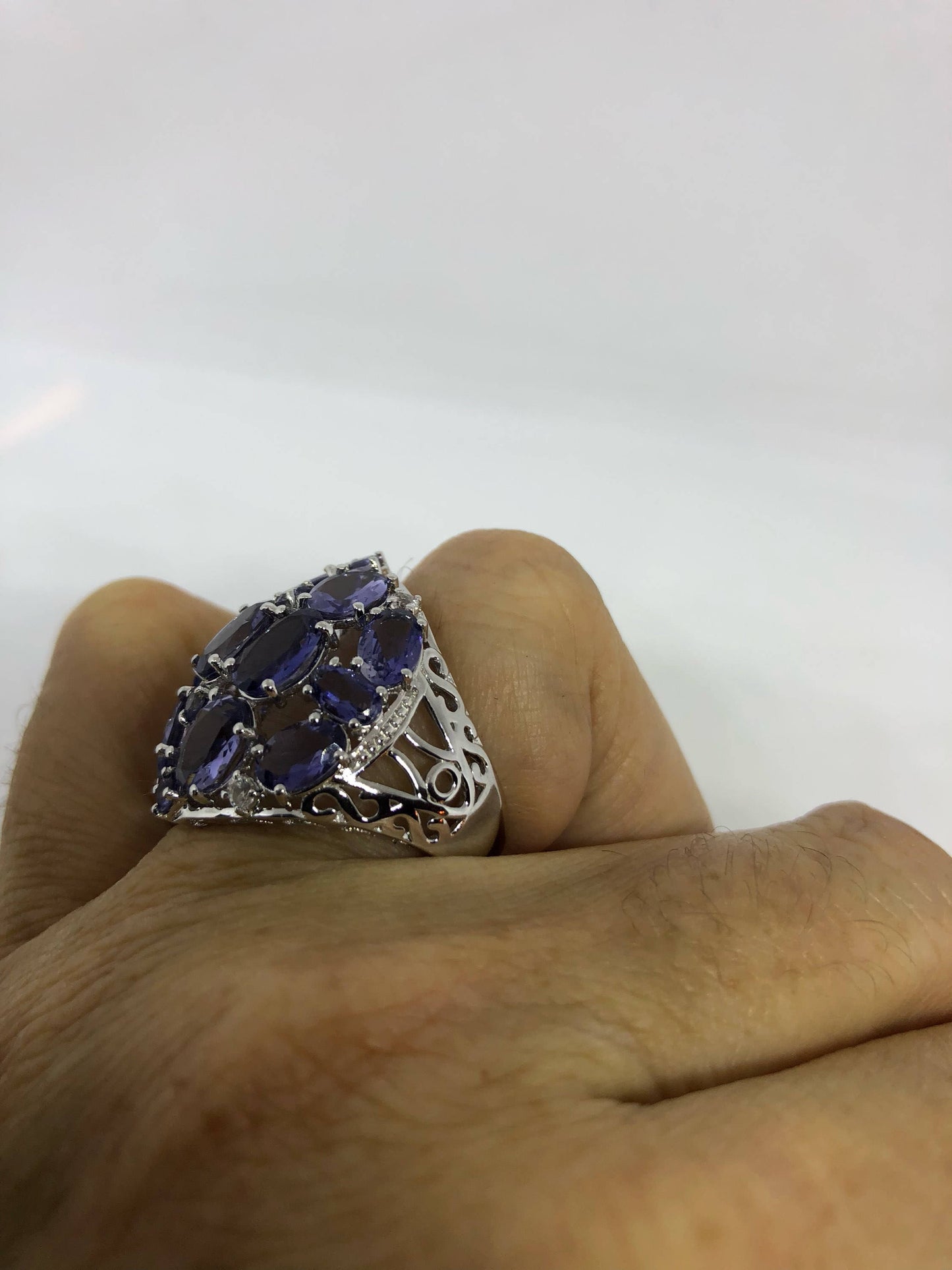 Vintage Handmade Genuine Blue Iolite 925 Sterling Silver Gothic Ring