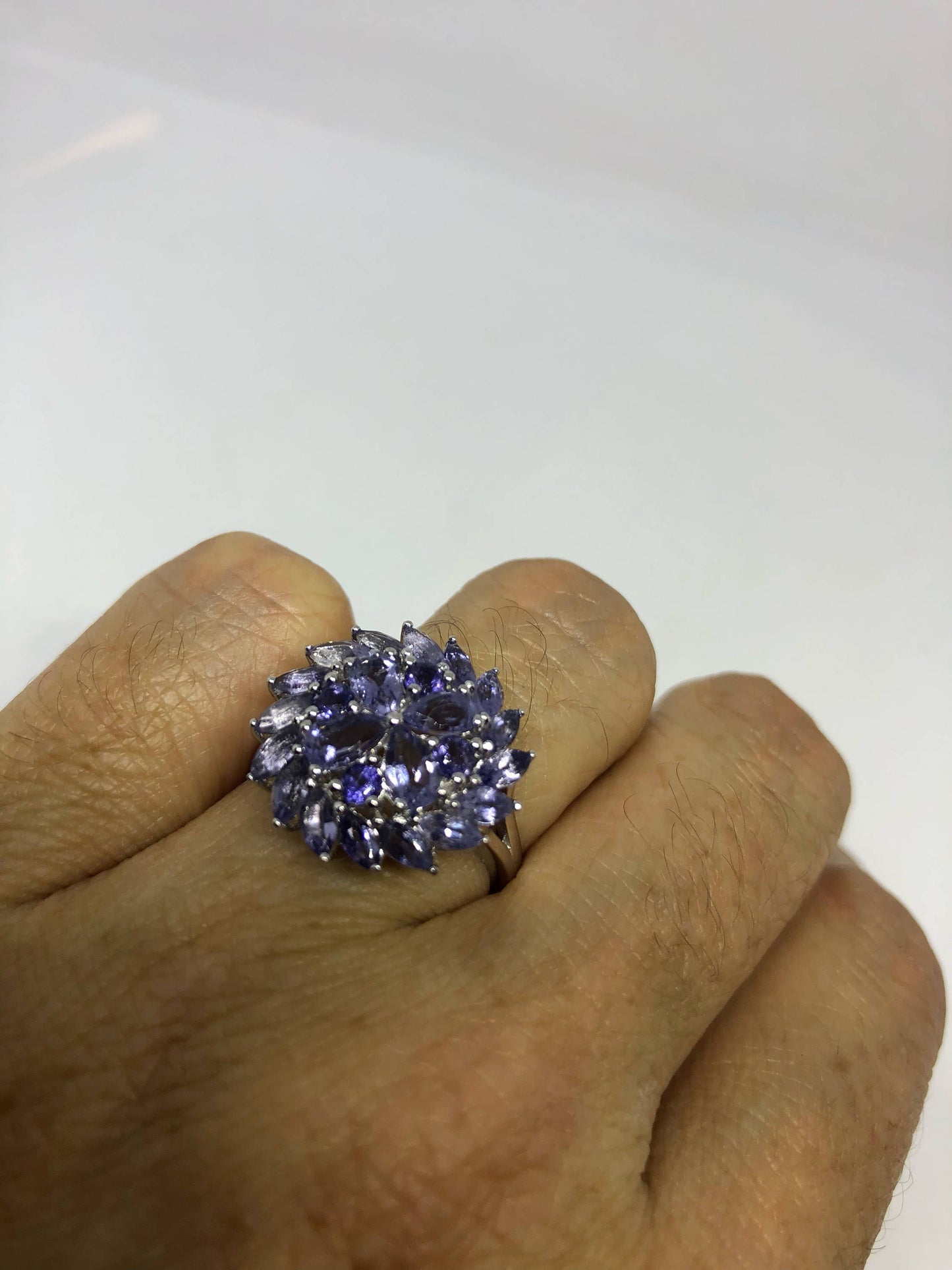 Vintage Blue Tanzanite 925 Sterling Silver Gothic Cocktail Ring