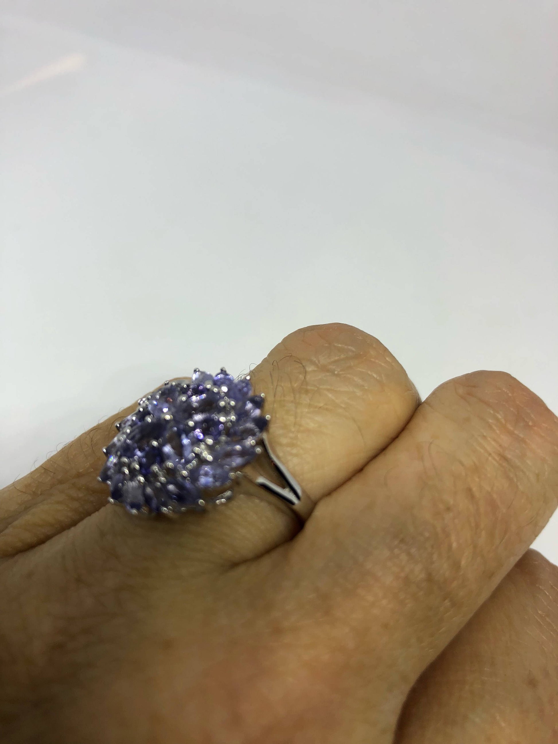 Vintage Blue Tanzanite 925 Sterling Silver Gothic Cocktail Ring