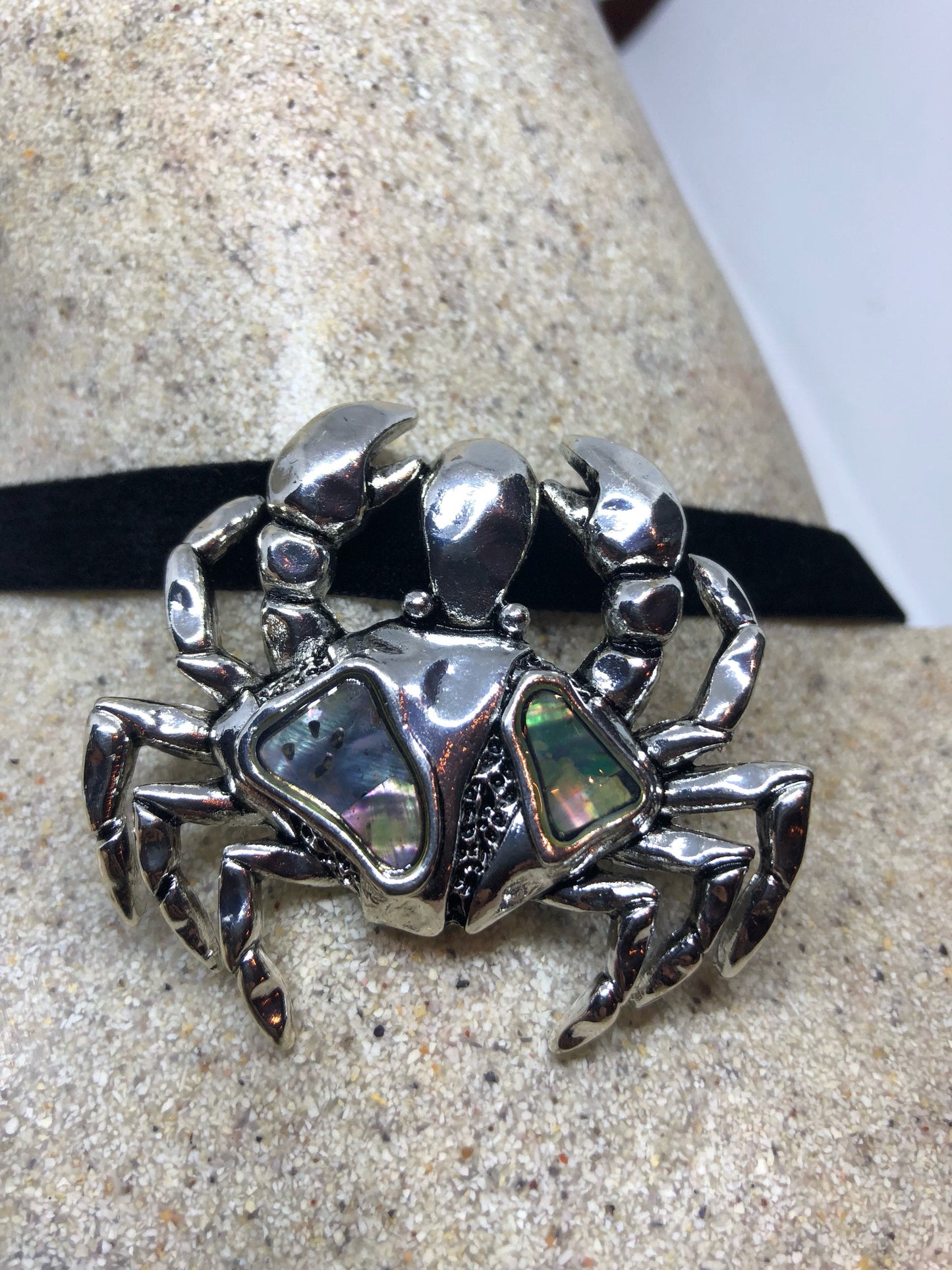 Blue Handmade Gothic Styled Silver Finished Genuine Abalone Sea Crab Cancer Choker Necklace