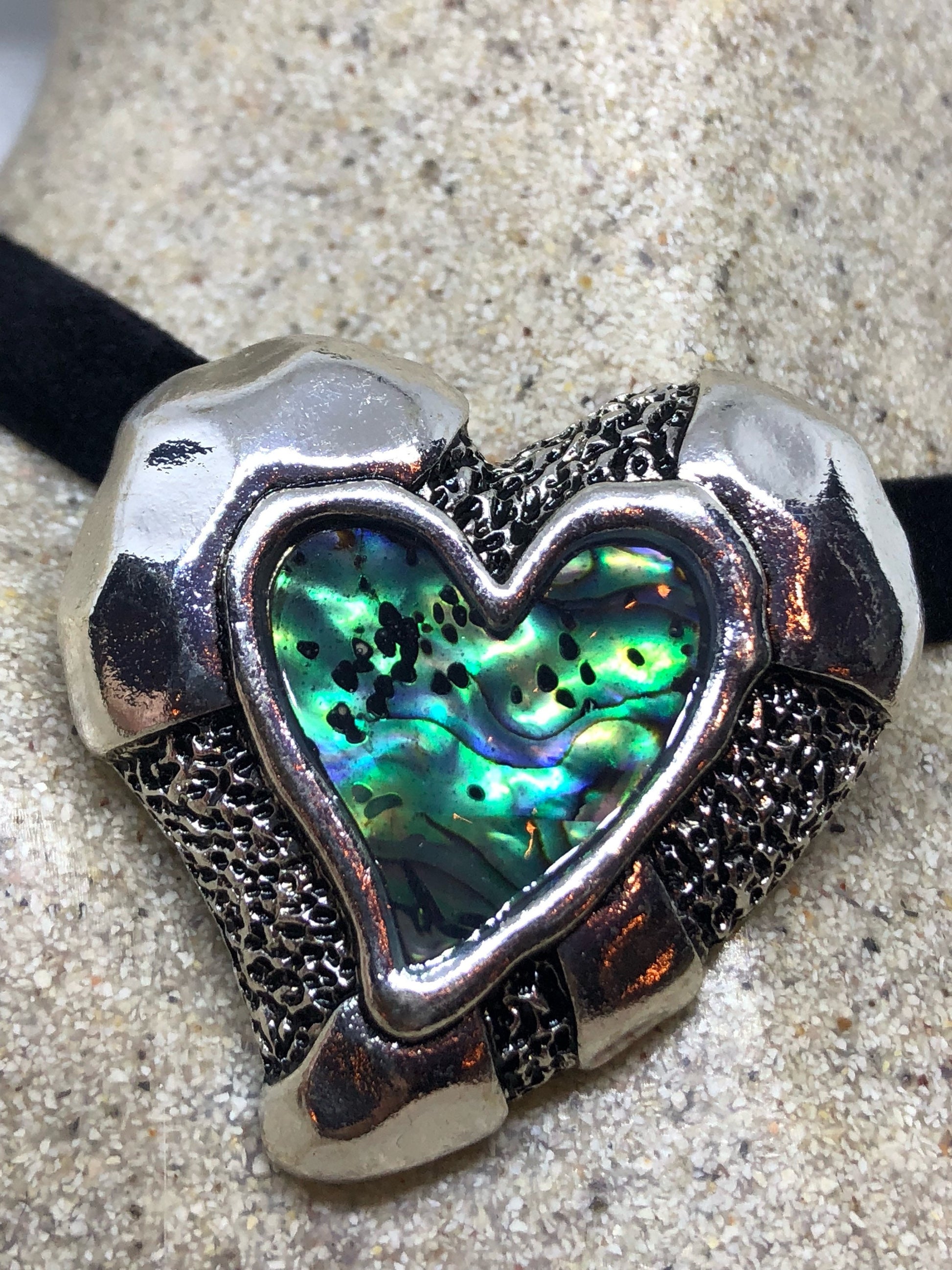 Blue Handmade Gothic Styled Silver Finished Genuine Abalone Heart Choker Necklace