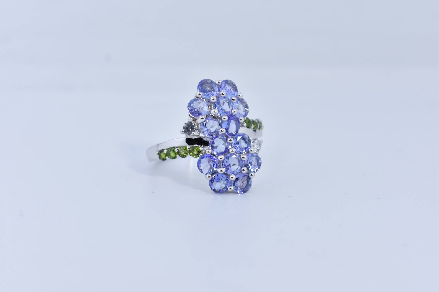 Vintage Handmade Blue Tanzanite Flower 925 Sterling Silver Gothic Ring