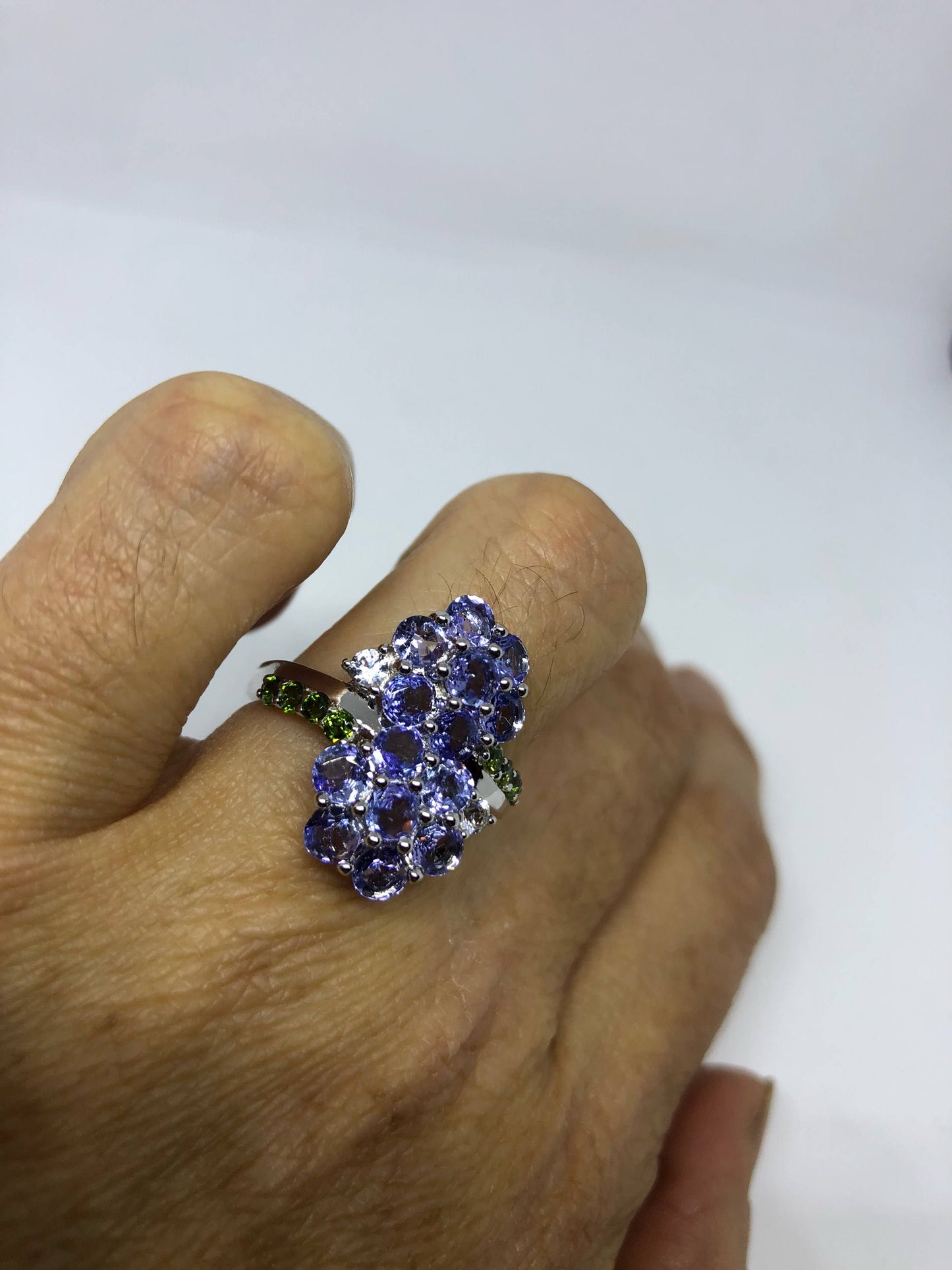 Vintage Handmade Blue Tanzanite Flower 925 Sterling Silver Gothic Ring