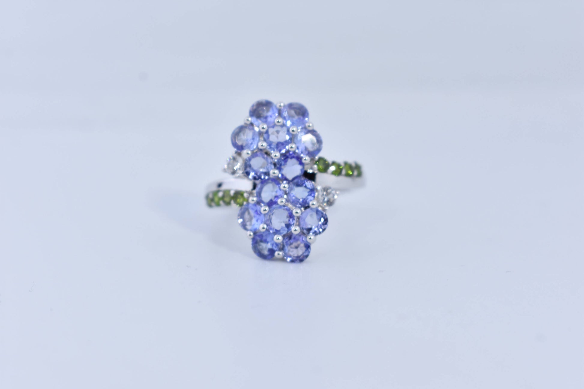 Vintage Handmade Blue Tanzanite Flower 925 Sterling Silver Gothic Ring