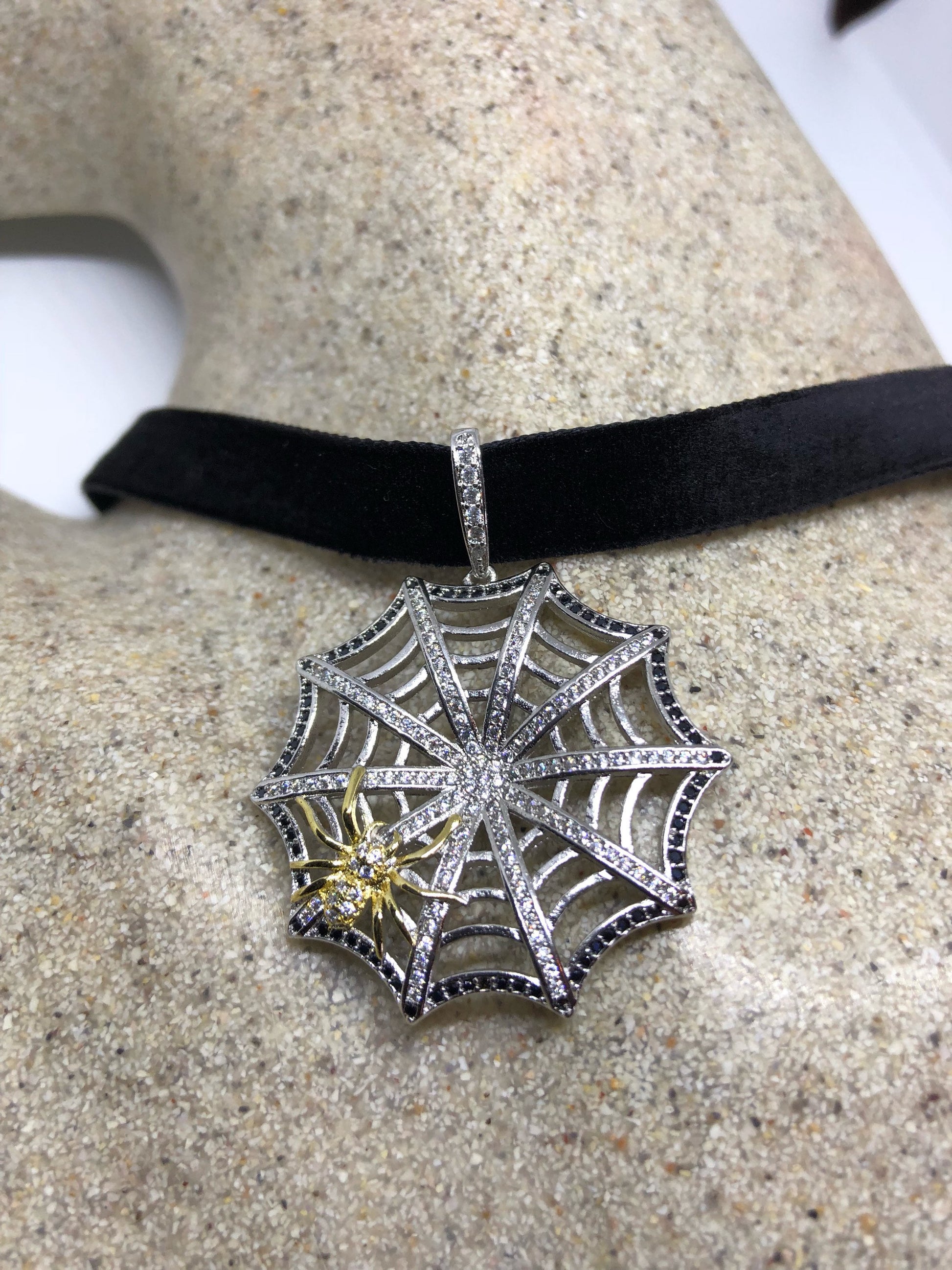 Vintage Handmade Spider web Amulet Silver White Bronze Pendant