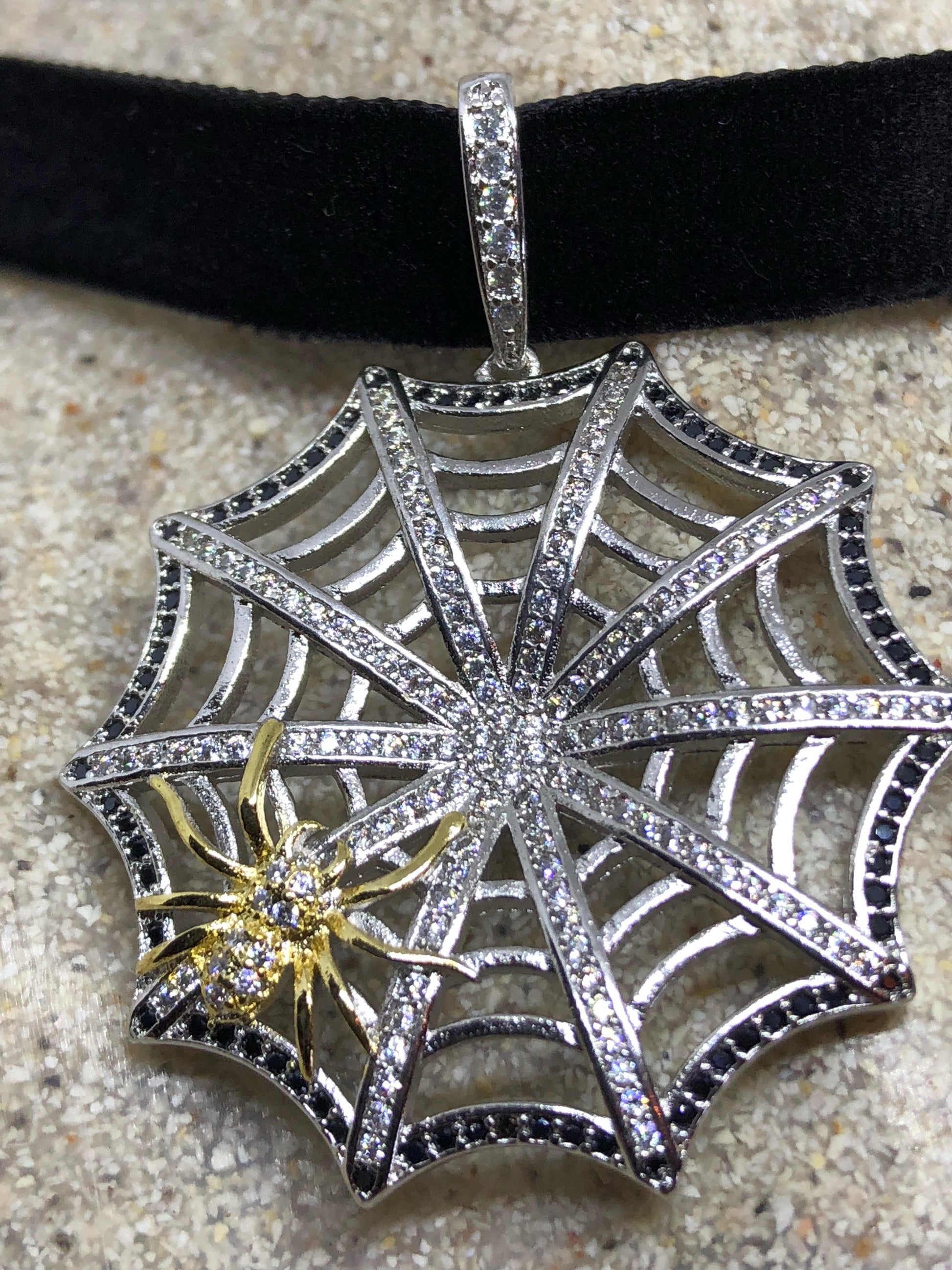 Vintage Handmade Spider web Amulet Silver White Bronze Pendant