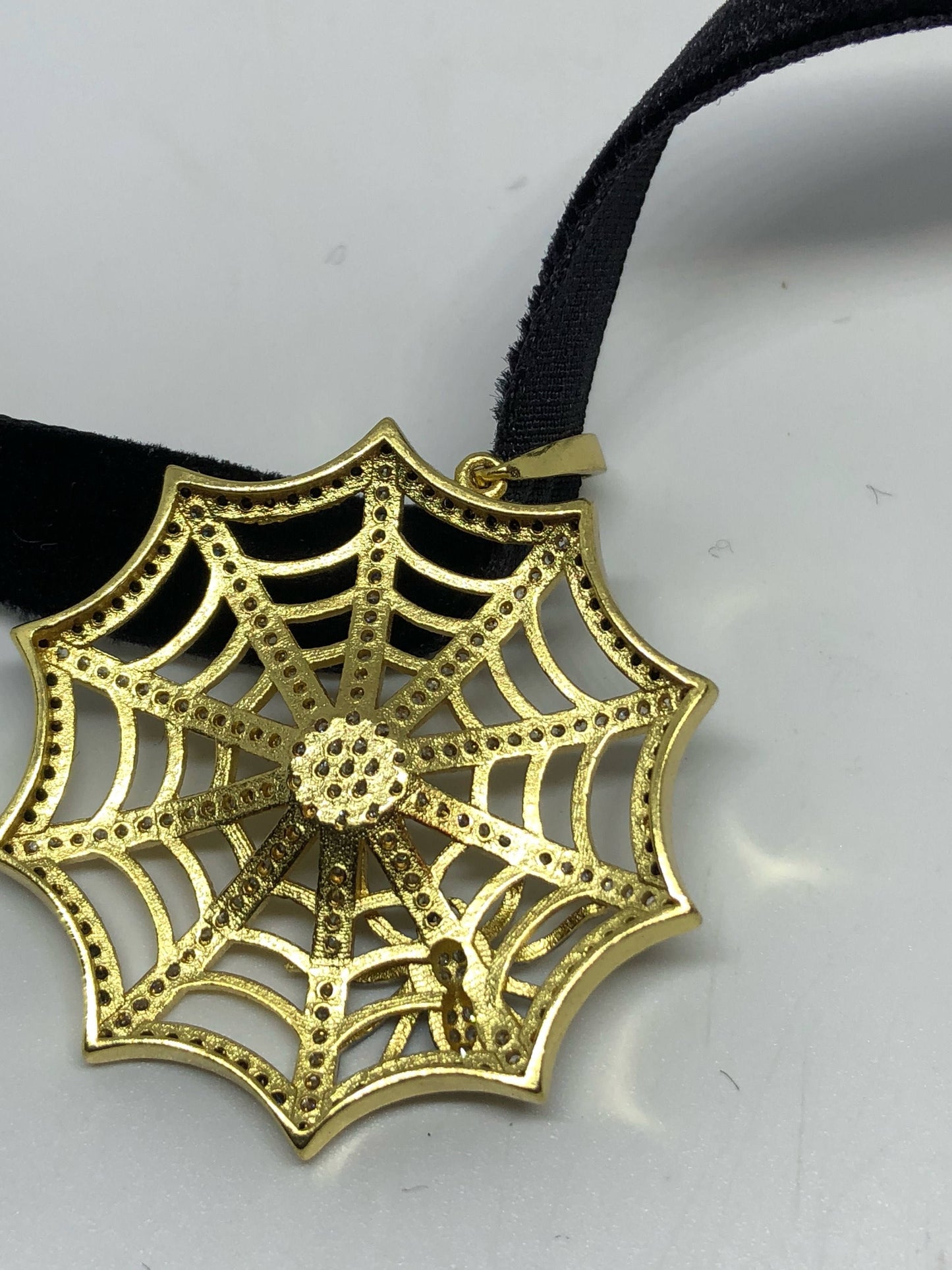 Vintage Handmade Spider web Amulet Gold White Bronze Pendant