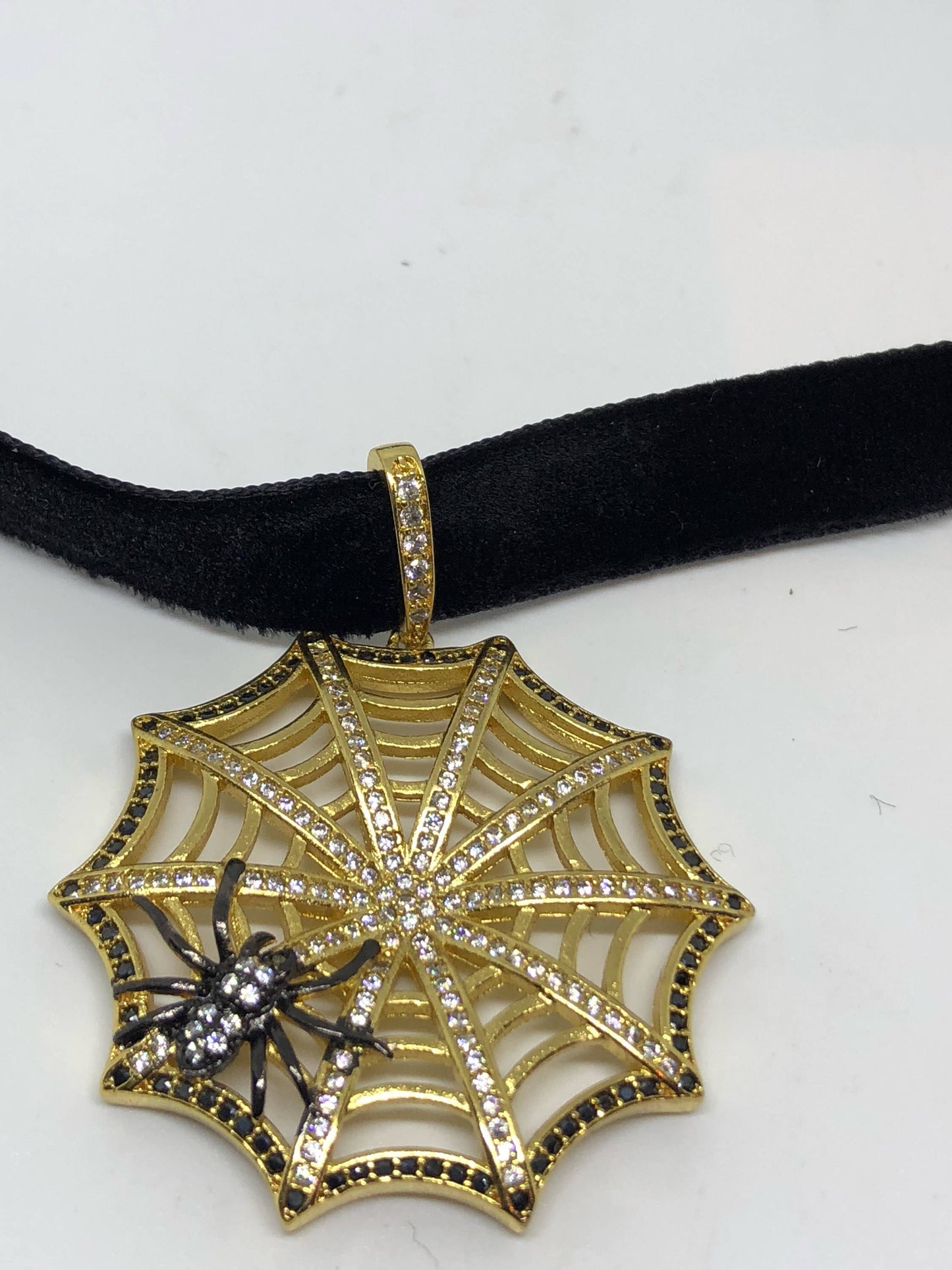 Vintage Handmade Spider web Amulet Gold White Bronze Pendant