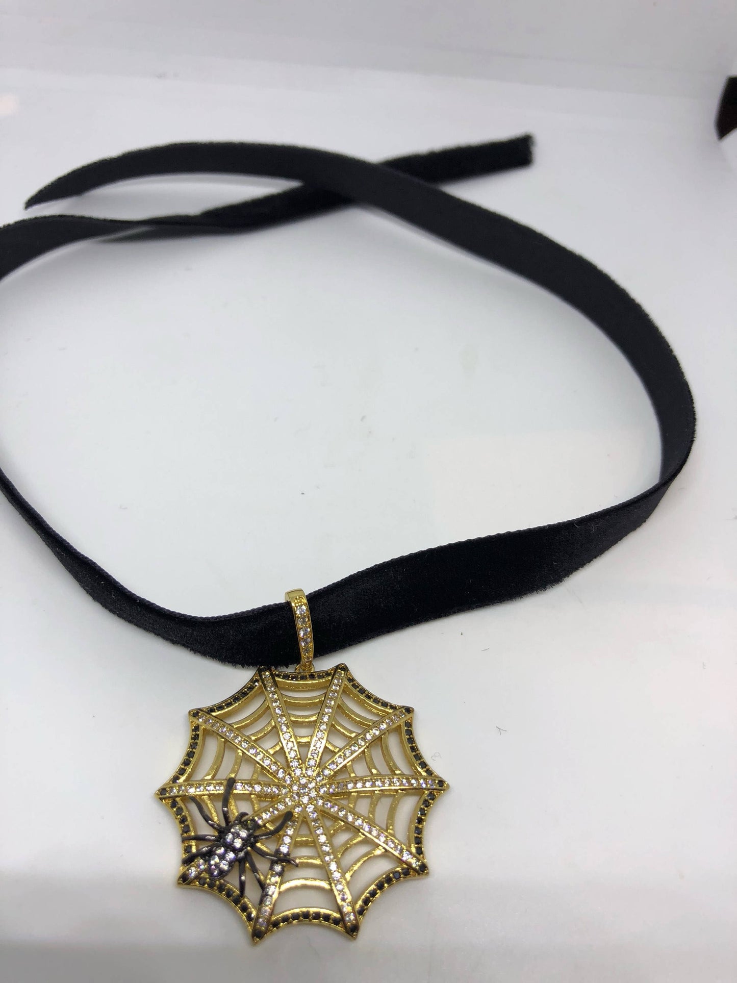 Vintage Handmade Spider web Amulet Gold White Bronze Pendant